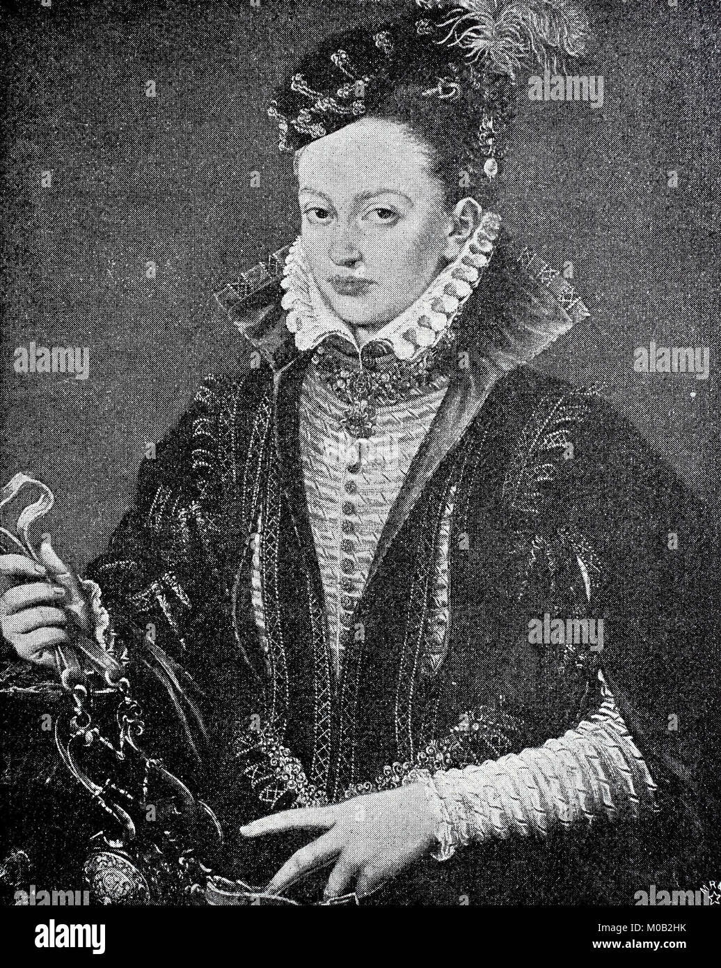 Margarete von Parma, 28. Dezember 1522 - 18. Januar 1586, wurde Gouverneur der Niederlande von 1559 bis 1567 und von 1578 bis 1582, nach einem Gemälde in der Royal Museum von Brüssel, digital verbesserte Reproduktion einer Vorlage drucken von 1880 Stockfoto