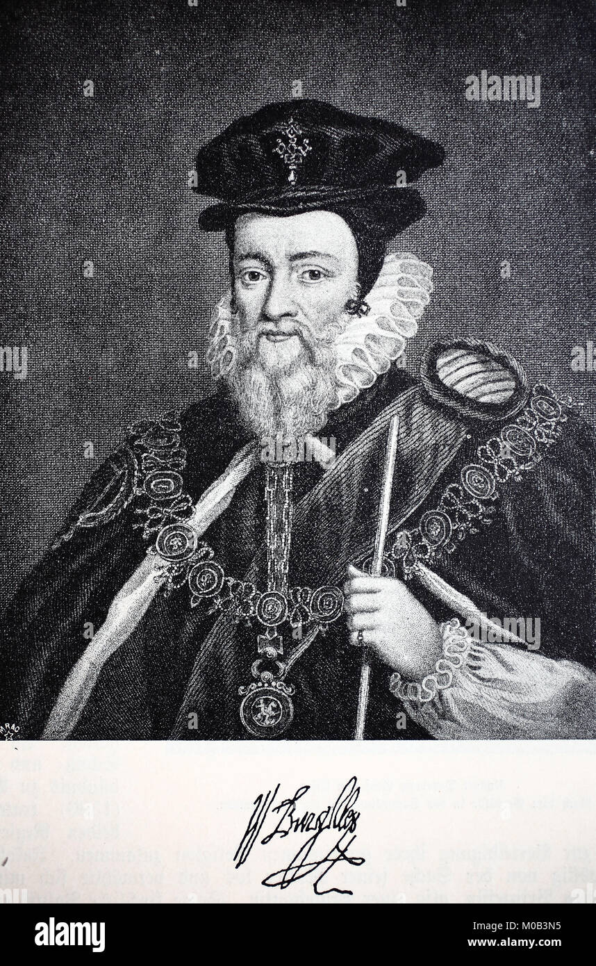 William Cecil, erster Baron Burghley, September 13, 1521 - August 4, 1598, war ein englischer Politiker und Staatsmann während der Regierungszeit von Königin Elizabeth I., digital verbesserte Reproduktion einer Vorlage drucken von 1880 Stockfoto