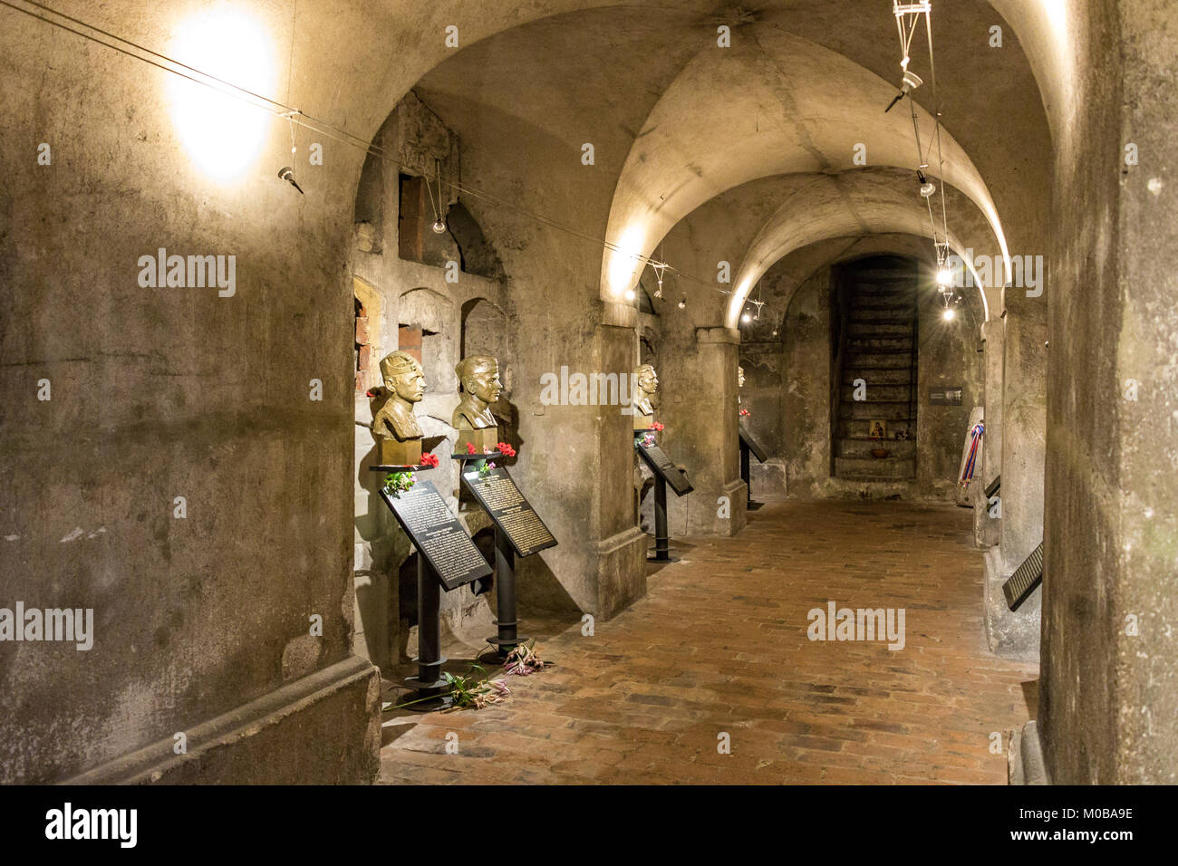 Krypta der Kirche der Heiligen Cyril, das letzte Versteck der tschechischen Kommandos aus dem Zweiten Weltkrieg 7 nach der Attentat auf Reinhard Heydrich im Jahr 1942 in Prag Stockfoto