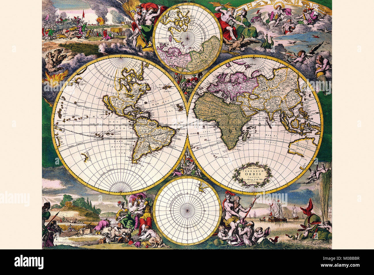 Stereographische Karte der Welt mit Polar Projektionen Stockfoto
