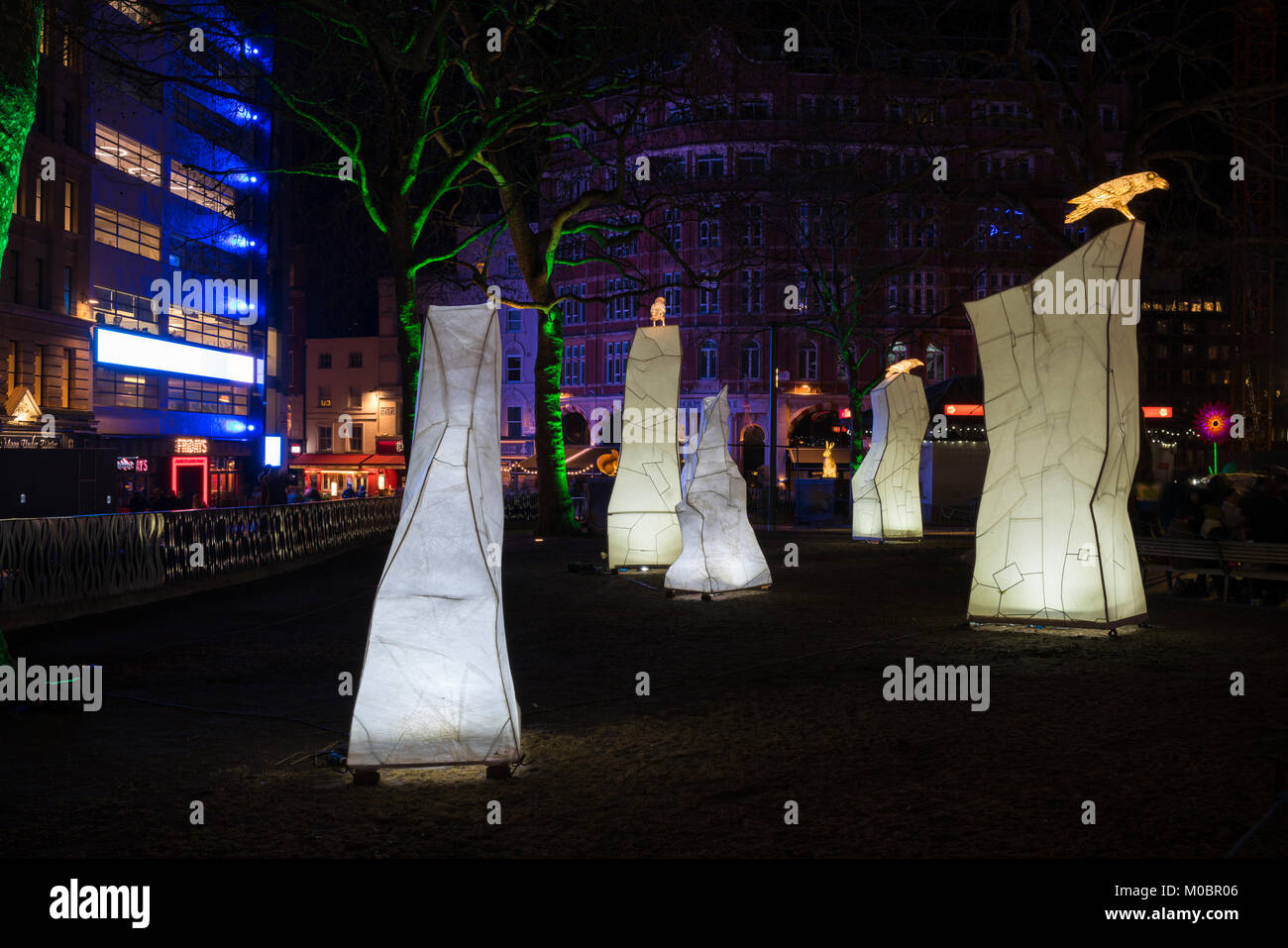 LONDON, UK - 18. JANUAR 2018: Lumiere London, eine Kunst, Installation durch führende britische artins Jo Pocock und die Lanter Firma Leicester Square verwandeln Stockfoto