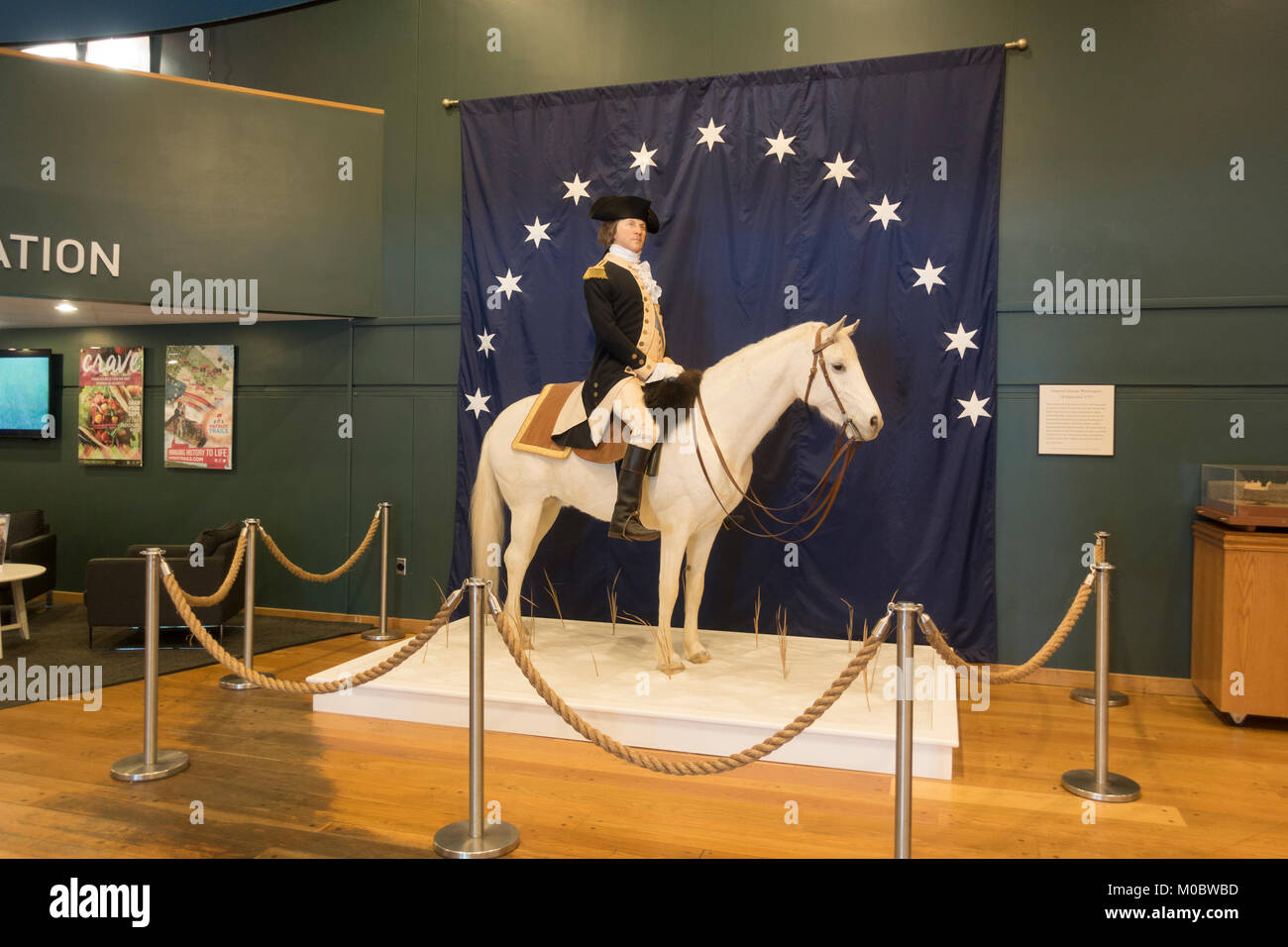 Modell der General George Washington auf seinem Pferd Blueskin, Visitor Center in Valley Forge National Historical Park, Pennsylvania, United States. Stockfoto