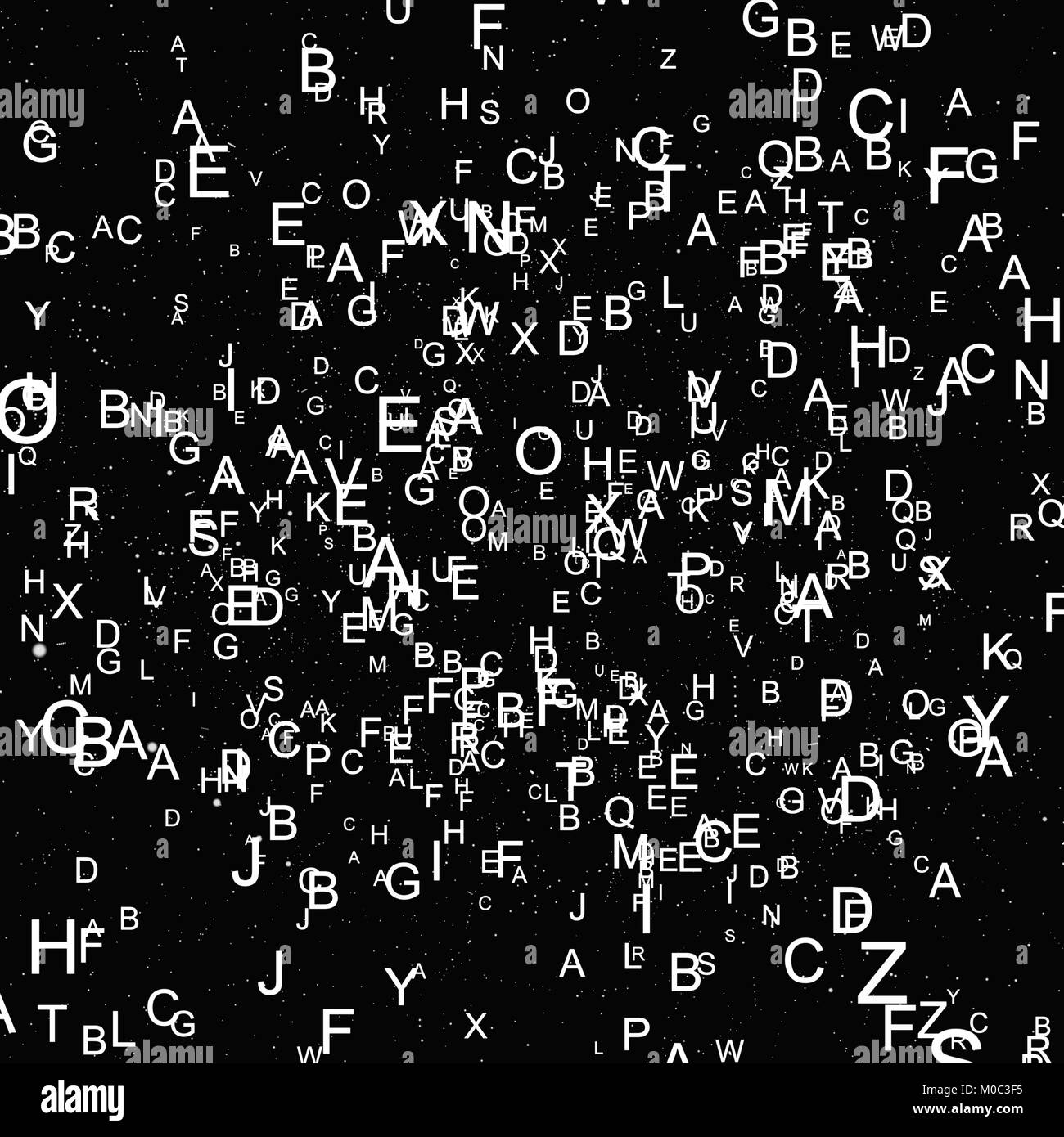 Abstrakte weiße Schrift auf schwarzem Hintergrund Stockfoto