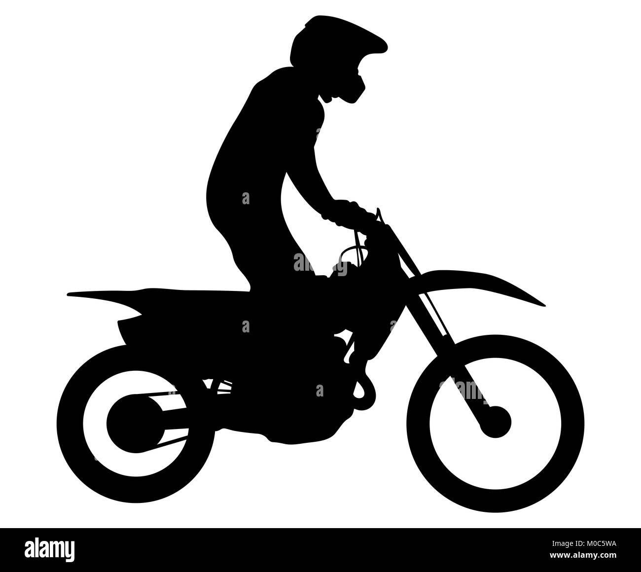 Enduro Athlet auf dem Fahrrad motocross schwarze Silhouette Stockfoto