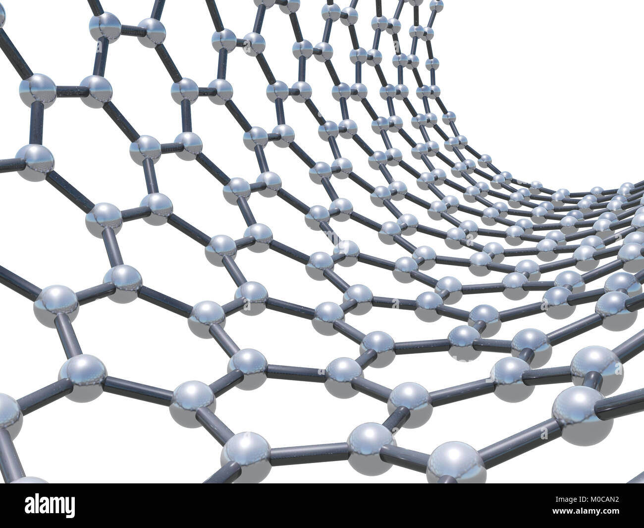 Zick-zack-Carbon Nanotube Fragment. Molekulare Struktur. Atome in gewickelt hexagonalen Gitter auf weißem Hintergrund verbunden. 3d illustratio Stockfoto
