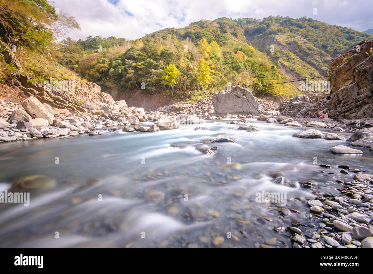 Rauschenden Fluss in einem Bergwald Stockfoto