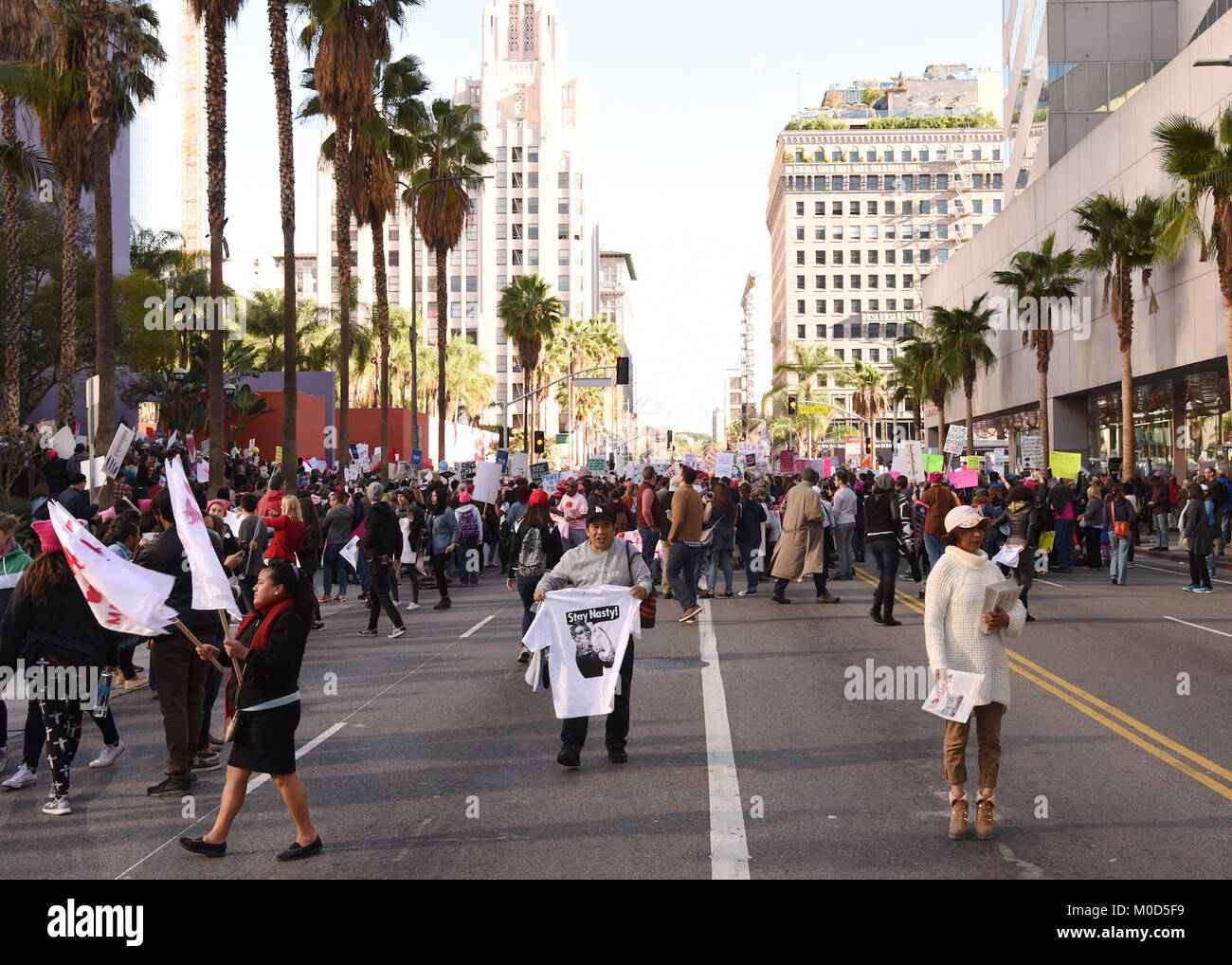 Los Angeles, USA. 19 Jan, 2018. Blick auf Demonstranten an der Frauen 2018 März Los Angeles bei Pershing Square am 20. Januar. 2018 in Los Angeles, Kalifornien: Das Foto Access/Alamy leben Nachrichten Stockfoto