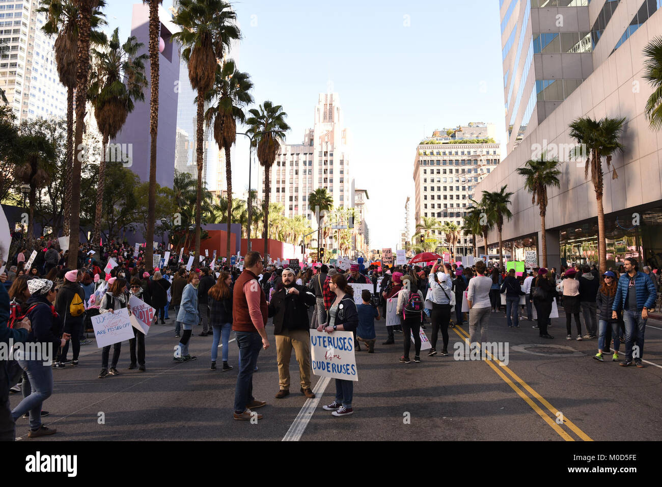 Los Angeles, USA. 19 Jan, 2018. Blick auf Demonstranten an der Frauen 2018 März Los Angeles bei Pershing Square am 20. Januar. 2018 in Los Angeles, Kalifornien: Das Foto Access/Alamy leben Nachrichten Stockfoto