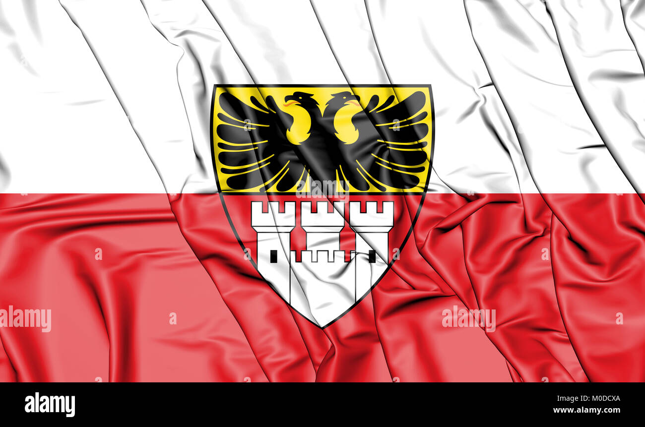 3D Flagge von Duisburg (Nordrhein-Westfalen), Deutschland. 3D Illustration. Stockfoto