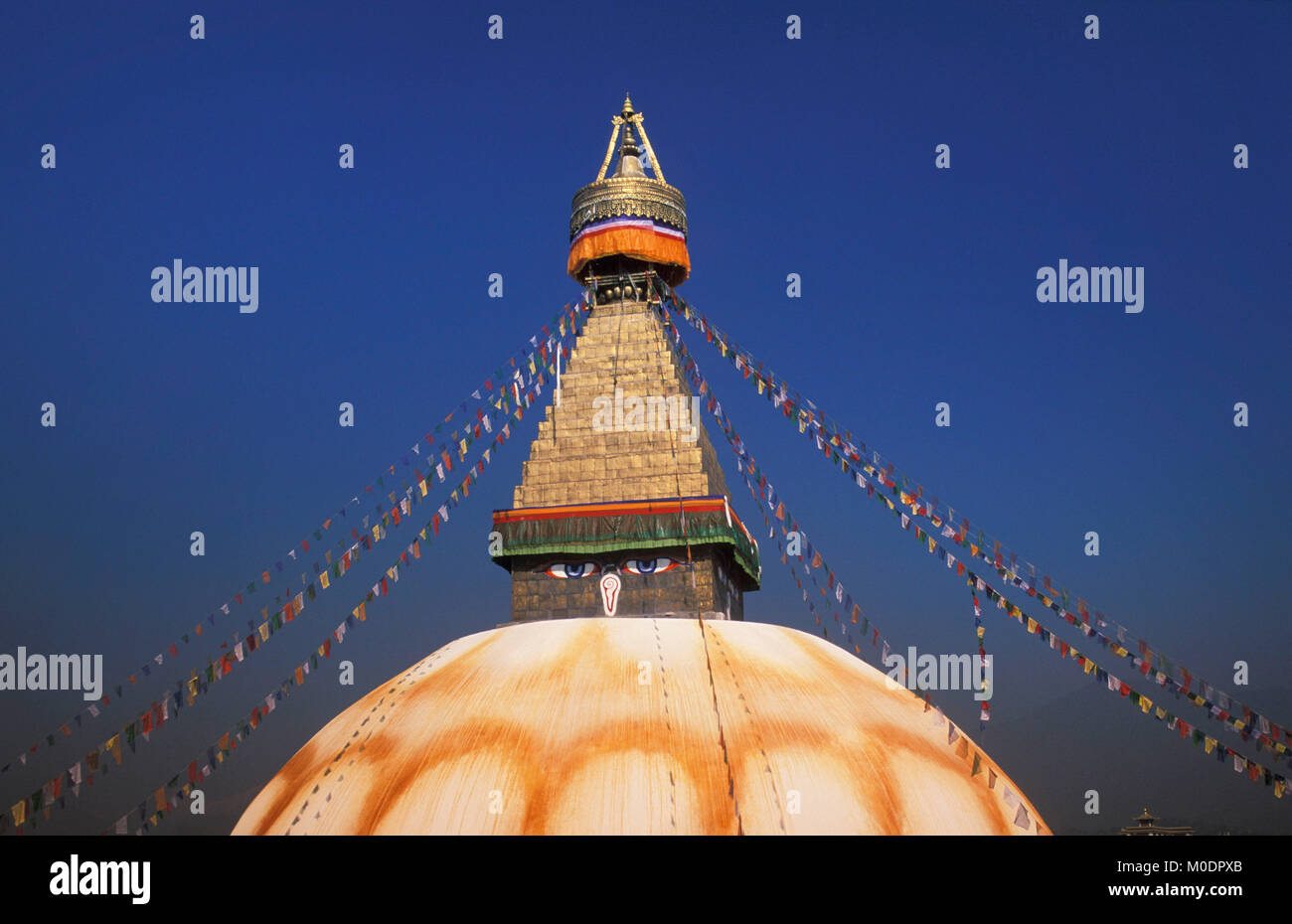 Nepal, Kathmandu. Bodnath Tempel, Stupa (Buddhismus). Stockfoto