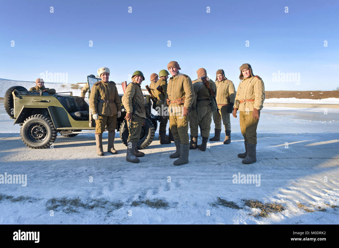 Festival der militärischen Geschichte Russlands des XX Jahrhunderts, Weihnachten Manöver. Region Samara und Togliatti, 5. Januar 2018. Stockfoto