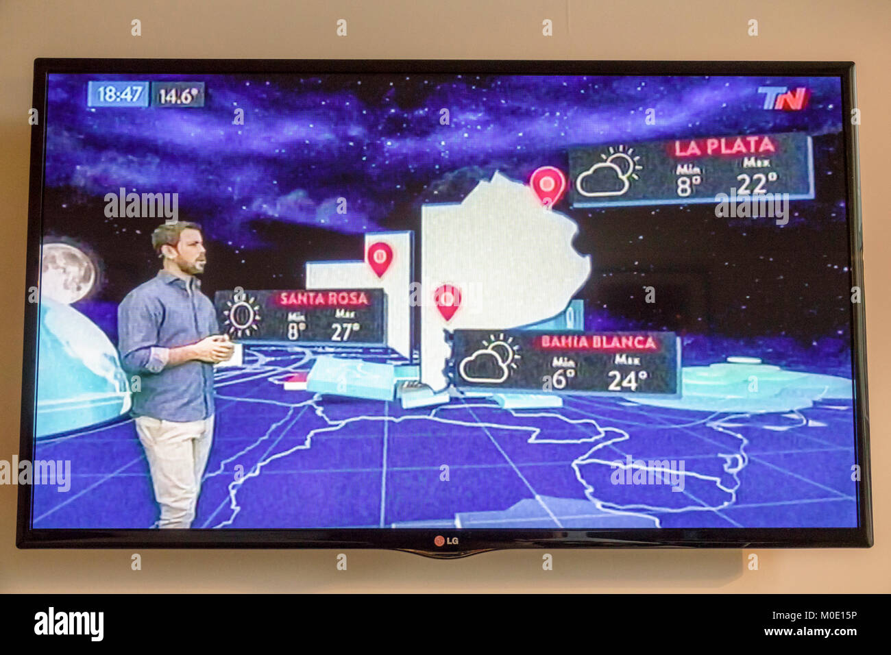 Buenos Aires Argentinien, TV-Bildschirm Monitor, Wetterbericht Wettermann, Karte, Temperatur, lateinamerikanische lateinamerikanische ethnische Minderheit, argentinischer Argent Stockfoto