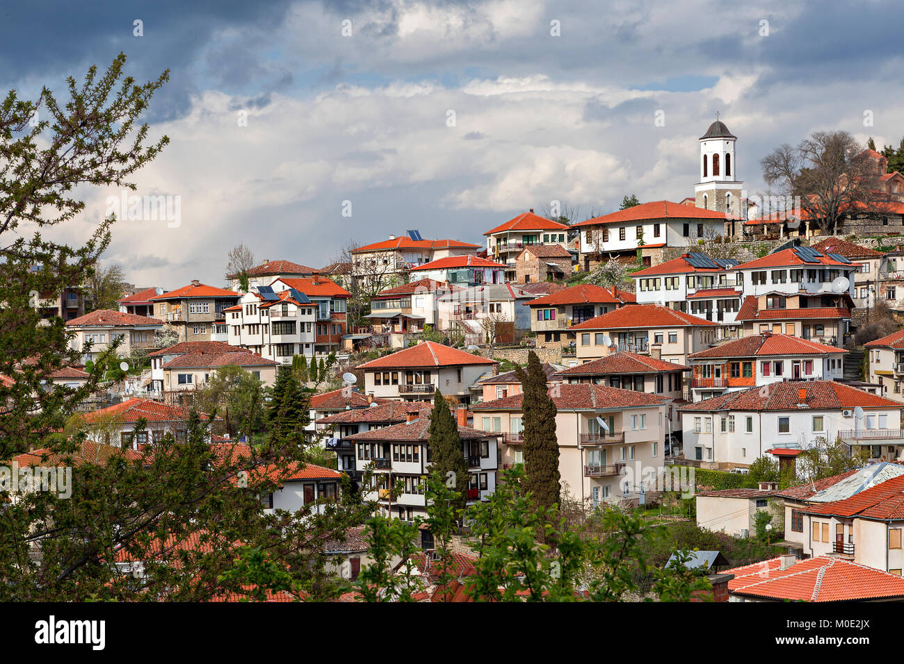 Blick auf die Häuser in der Altstadt von Ohrid, Mazedonien. Stockfoto