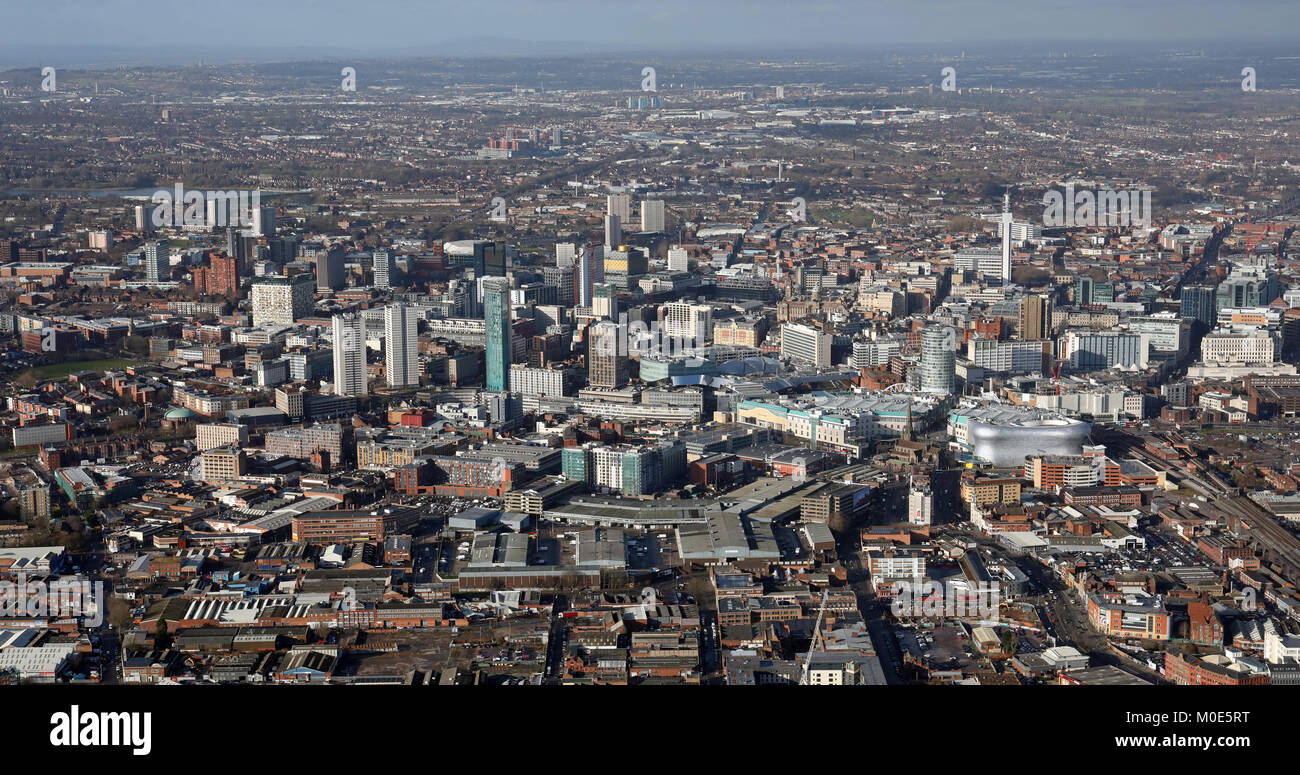 Luftaufnahme der Birmingham City Centre Skyline, Großbritannien Stockfoto