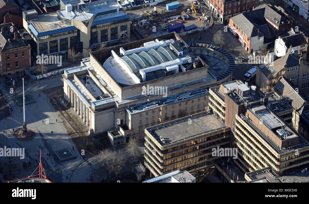 Luftaufnahme von Sheffield City Hall, South Yorkshire, Großbritannien Stockfoto