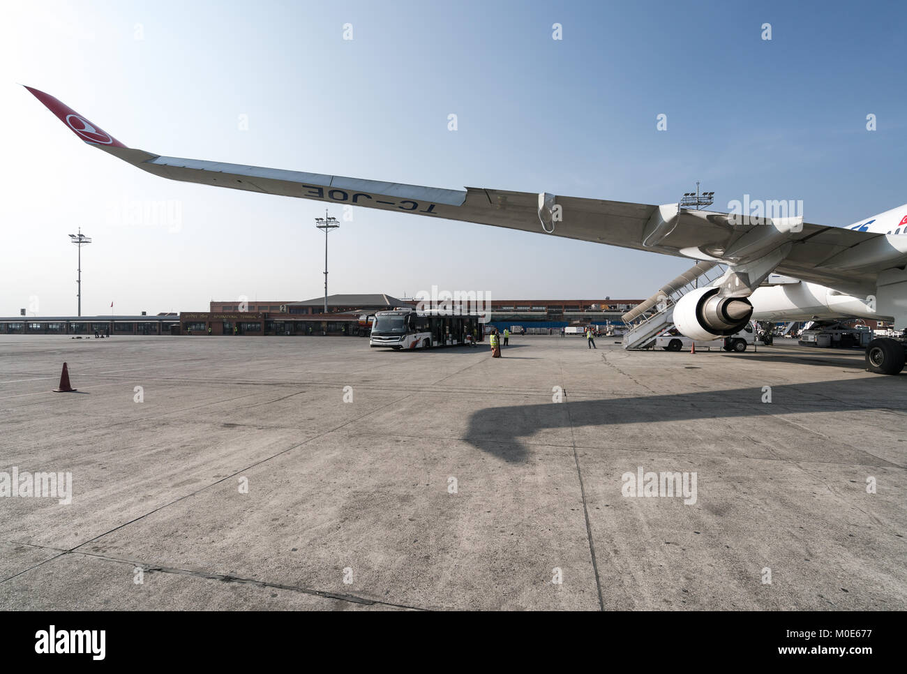 Am internationalen Flughafen Tribhuvan in Kathmandu, Nepal Stockfoto