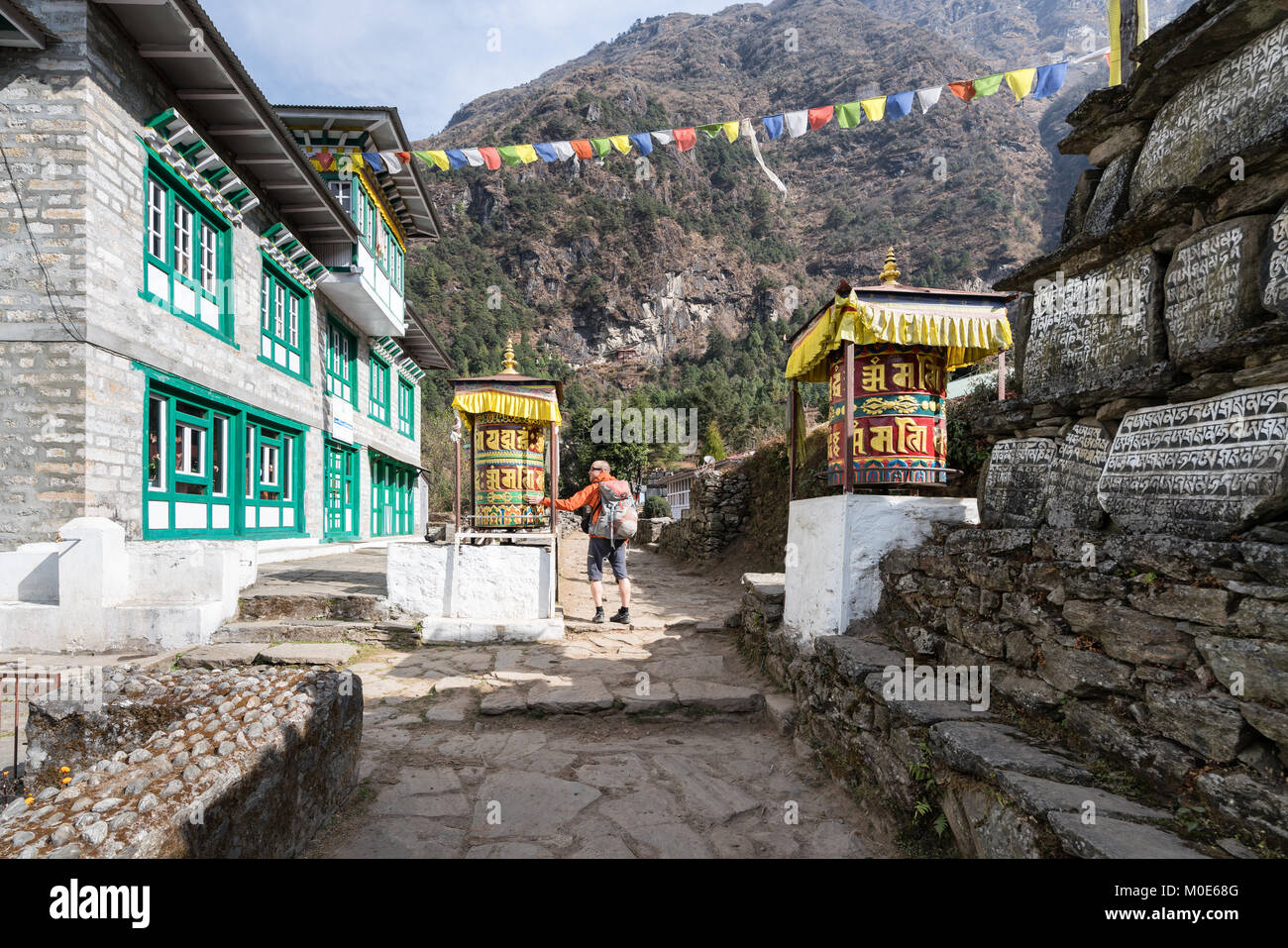 Gebetsmühle in Khumbu Valley, Nepal Stockfoto