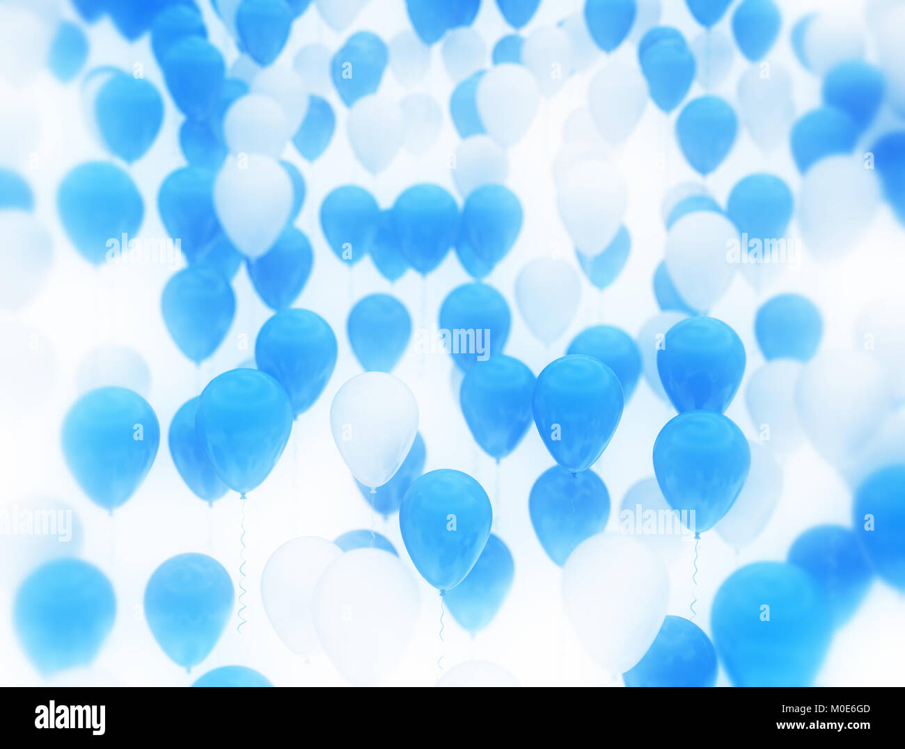 Blau und Weiß feier Luftballons auf weißem Hintergrund Stockfoto