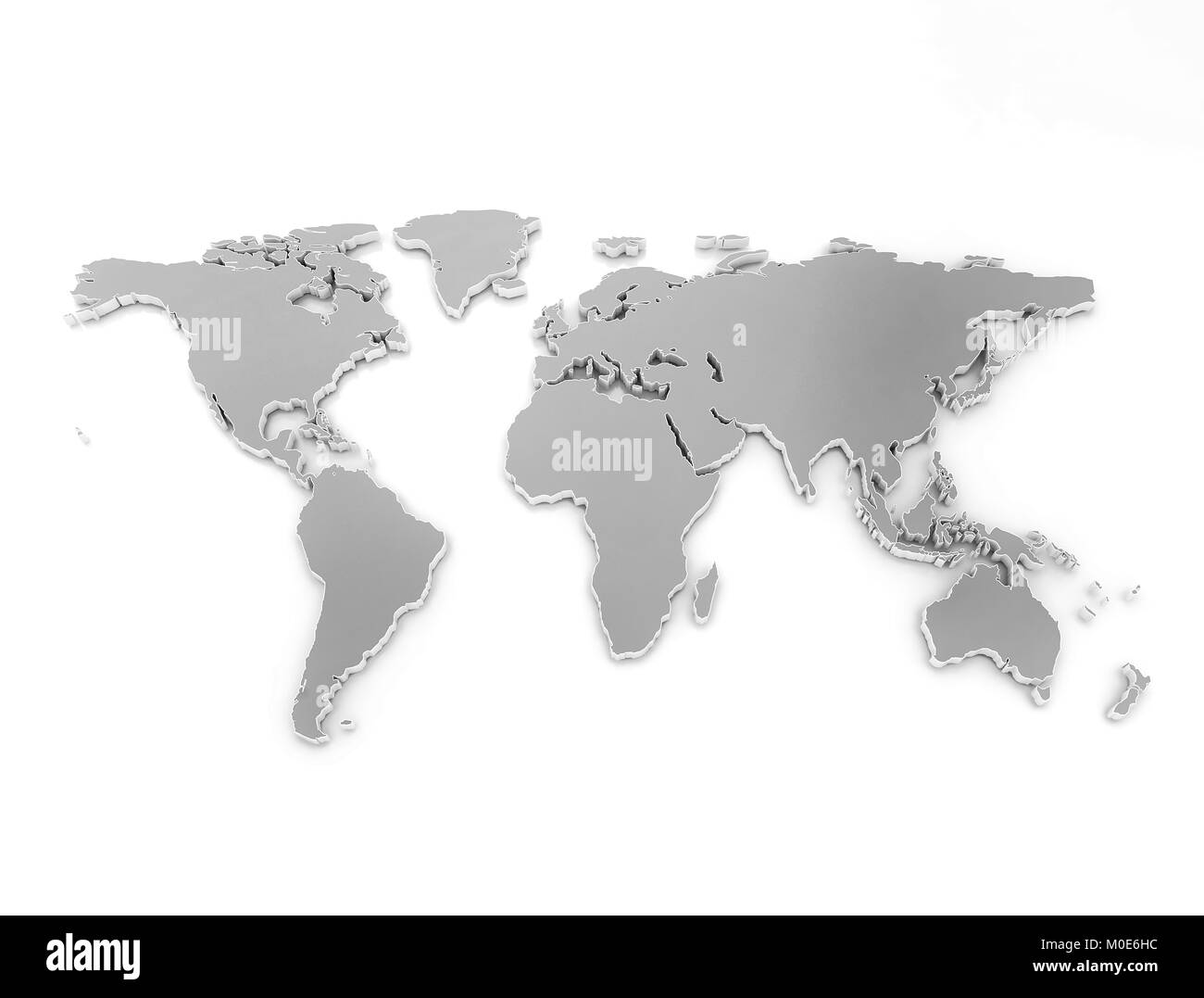 Hochwertige 3D-Render. Weltkarte gemacht og Metall auf weißem Hintergrund Stockfoto