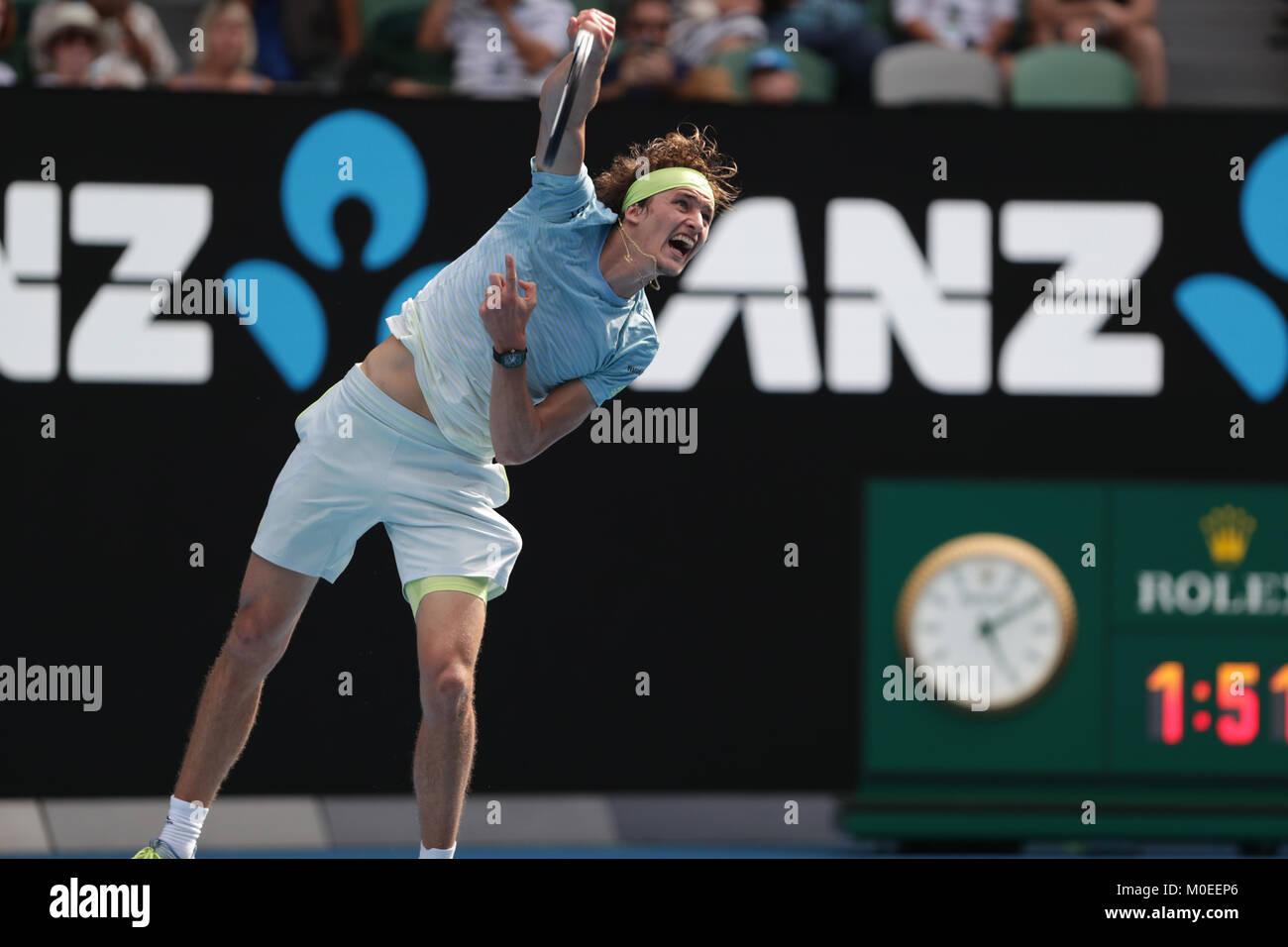 Australien. 20 Jan, 2018. Deutsche Tennisspieler Alexander Zverev ist in Aktion während seiner 3. Runde der Australian Open Koreanischen tennis player Hyeon Chung am 20 Jan, in Mebourne, Australien 2018 vs. (Foto von YAN LERVAL/LBA) Quelle: Lba Co.Ltd./Alamy leben Nachrichten Stockfoto