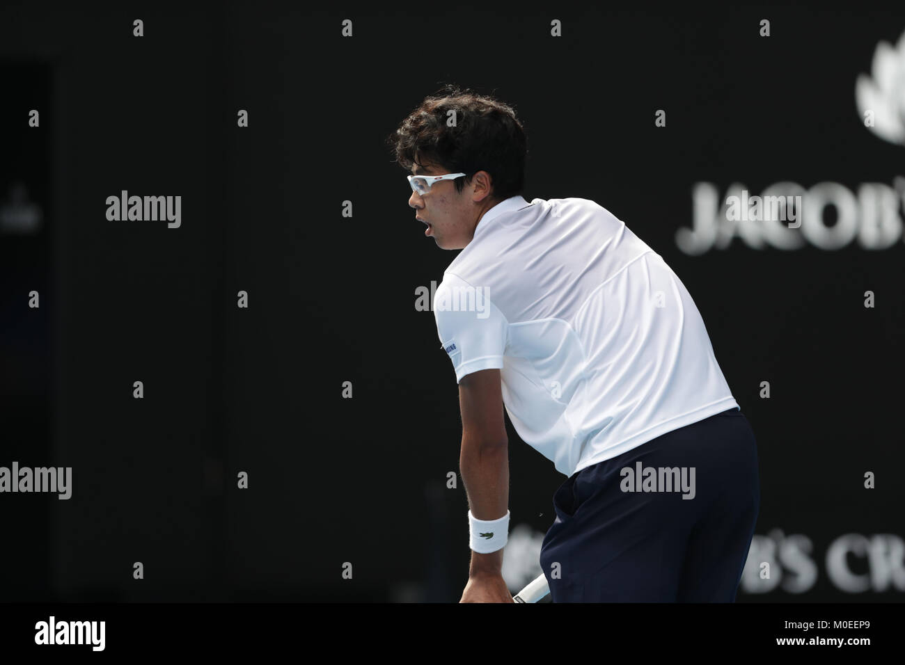 Australien. 20 Jan, 2018. Koreanische tennis player Hyeon Chung ist in Aktion während seiner 3. Runde der Australian Open vs deutsche Tennisspieler Alexander Zverev am 20 Jan, in Mebourne, Australien 2018. (Foto von YAN LERVAL/LBA) Quelle: Lba Co.Ltd./Alamy leben Nachrichten Stockfoto