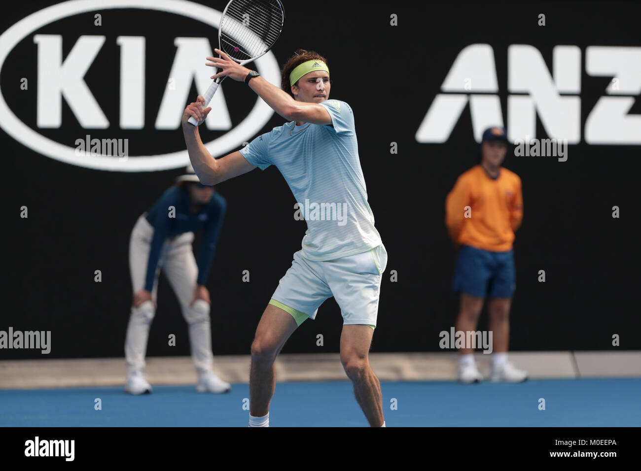 Australien. 20 Jan, 2018. Deutsche Tennisspieler Alexander Zverev ist in Aktion während seiner 3. Runde der Australian Open Koreanischen tennis player Hyeon Chung am 20 Jan, in Mebourne, Australien 2018 vs. (Foto von YAN LERVAL/LBA) Quelle: Lba Co.Ltd./Alamy leben Nachrichten Stockfoto