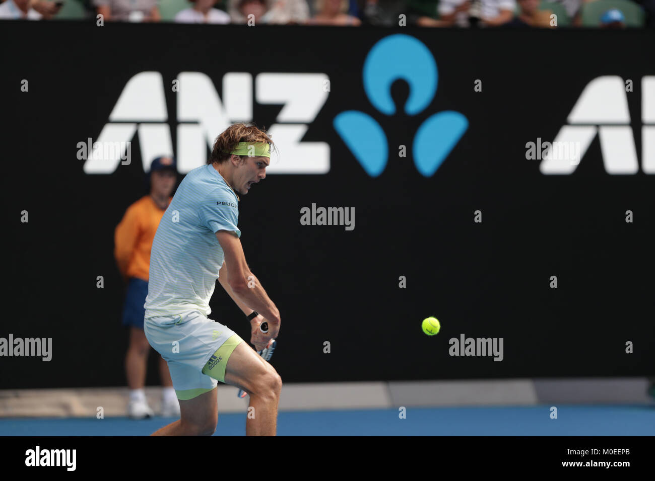 Australien. 20 Jan, 2018. Deutsche Tennisspieler Alexander Zverev ist in Aktion während seiner 3. Runde der Australian Open Koreanischen tennis player Hyeon Chung am 20 Jan, in Mebourne, Australien 2018 vs. (Foto von YAN LERVAL/LBA) Quelle: Lba Co.Ltd./Alamy leben Nachrichten Stockfoto