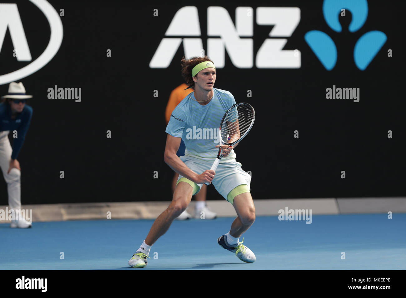 Australien. 20 Jan, 2018. Deutsche Tennisspieler Alexander Zverev ist in Aktion während seiner 3. Runde der Australian Open Koreanischen tennis player Hyeon Chung am 20 Jan, in Mebourne, Australien 2018 vs. Credit: YAN LERVAL/LBA/Alamy Leben Nachrichten Quelle: Lba Co.Ltd./Alamy leben Nachrichten Stockfoto
