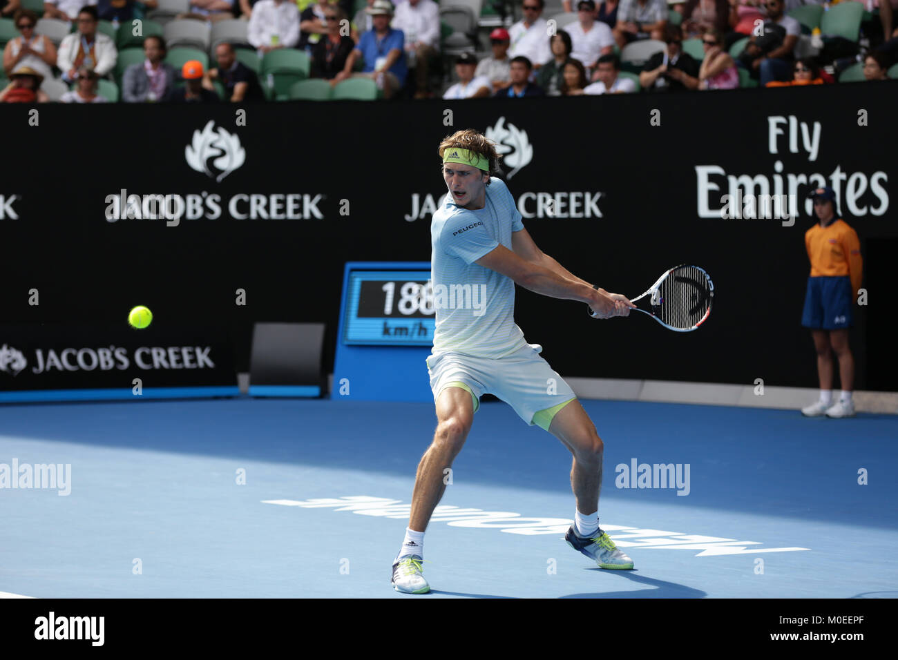 Australien. 20 Jan, 2018. Deutsche Tennisspieler Alexander Zverev ist in Aktion während seiner 3. Runde der Australian Open Koreanischen tennis player Hyeon Chung am 20 Jan, in Mebourne, Australien 2018 vs. Credit: YAN LERVAL/LBA/Alamy Leben Nachrichten Quelle: Lba Co.Ltd./Alamy leben Nachrichten Stockfoto