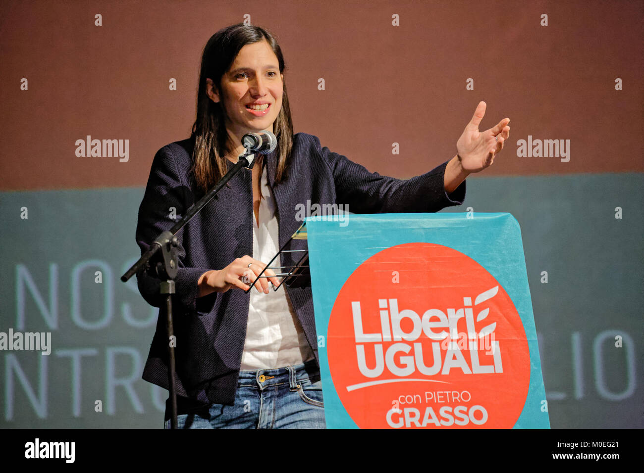 Torino, Italien. 21. Januar 2018. Mdep Elly Schlein sprechen bei "Liberi e Uguali" der Partei, die den Wahlkampf zu öffnen. MLBARIONA/Alamy leben Nachrichten Stockfoto