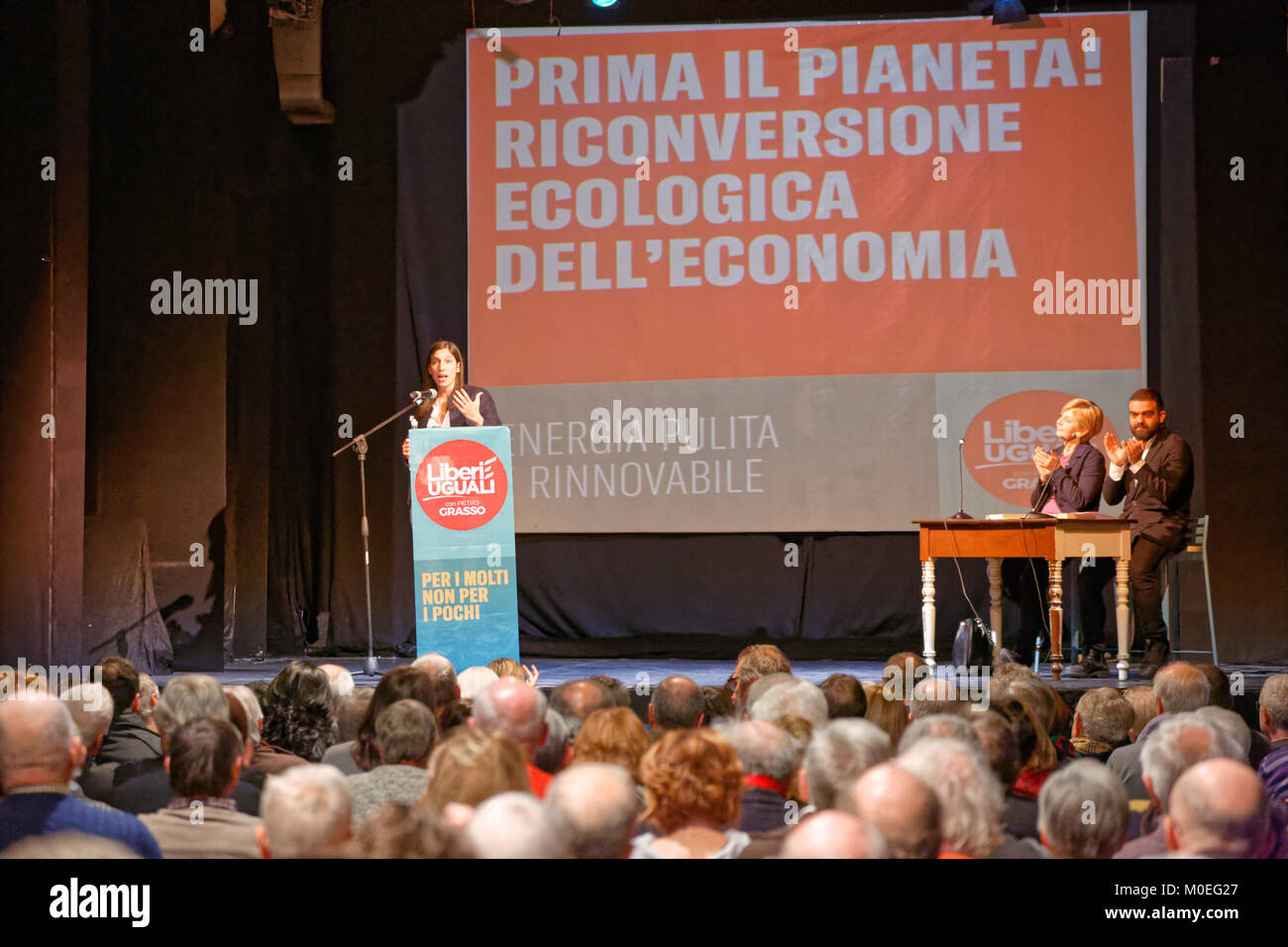 Torino, Italien. 21. Januar 2018. Mdep Elly Schlein sprechen bei "Liberi e Uguali" der Partei, die den Wahlkampf zu öffnen. MLBARIONA/Alamy leben Nachrichten Stockfoto