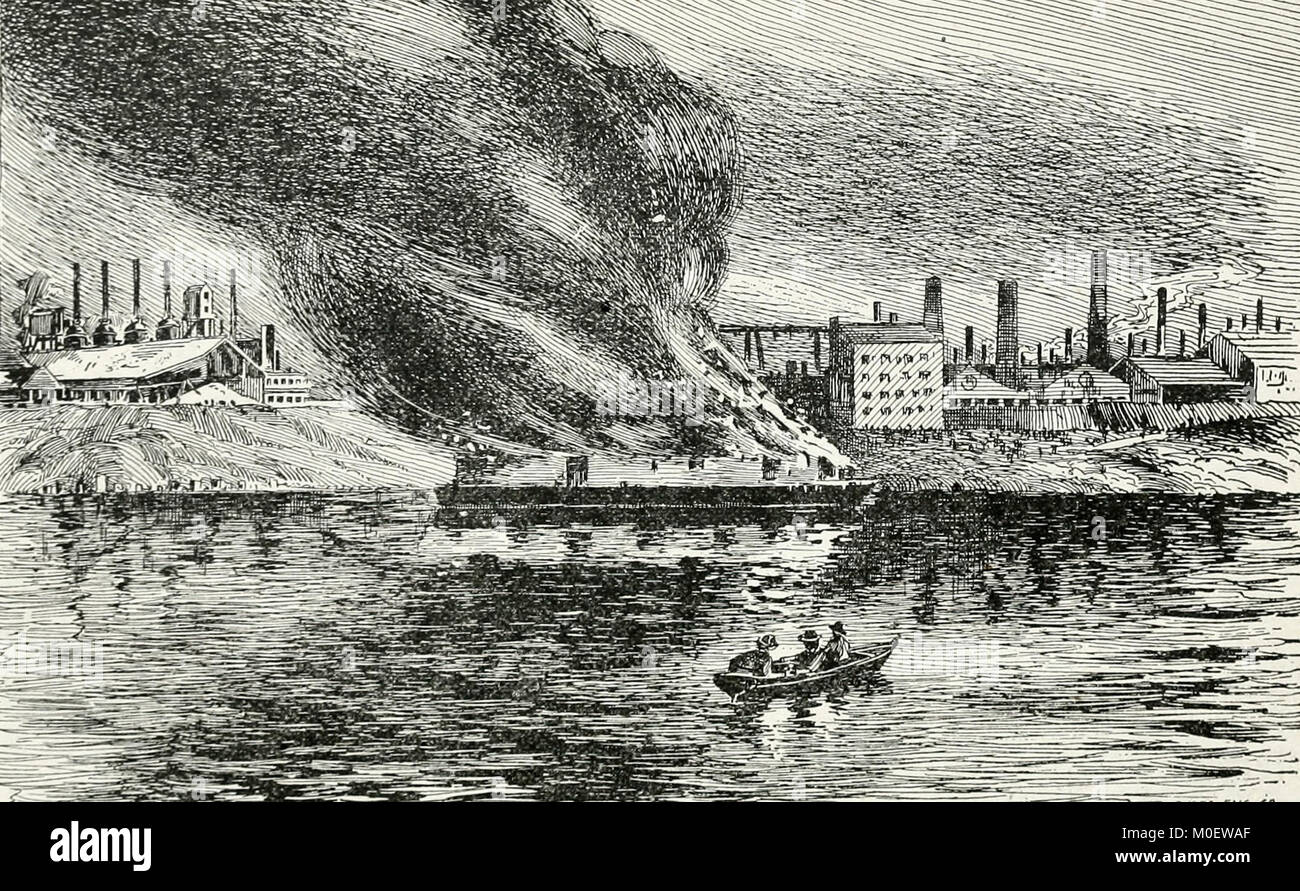 Die brennenden Schiffe während der Homestead Streik, 1892 Stockfoto