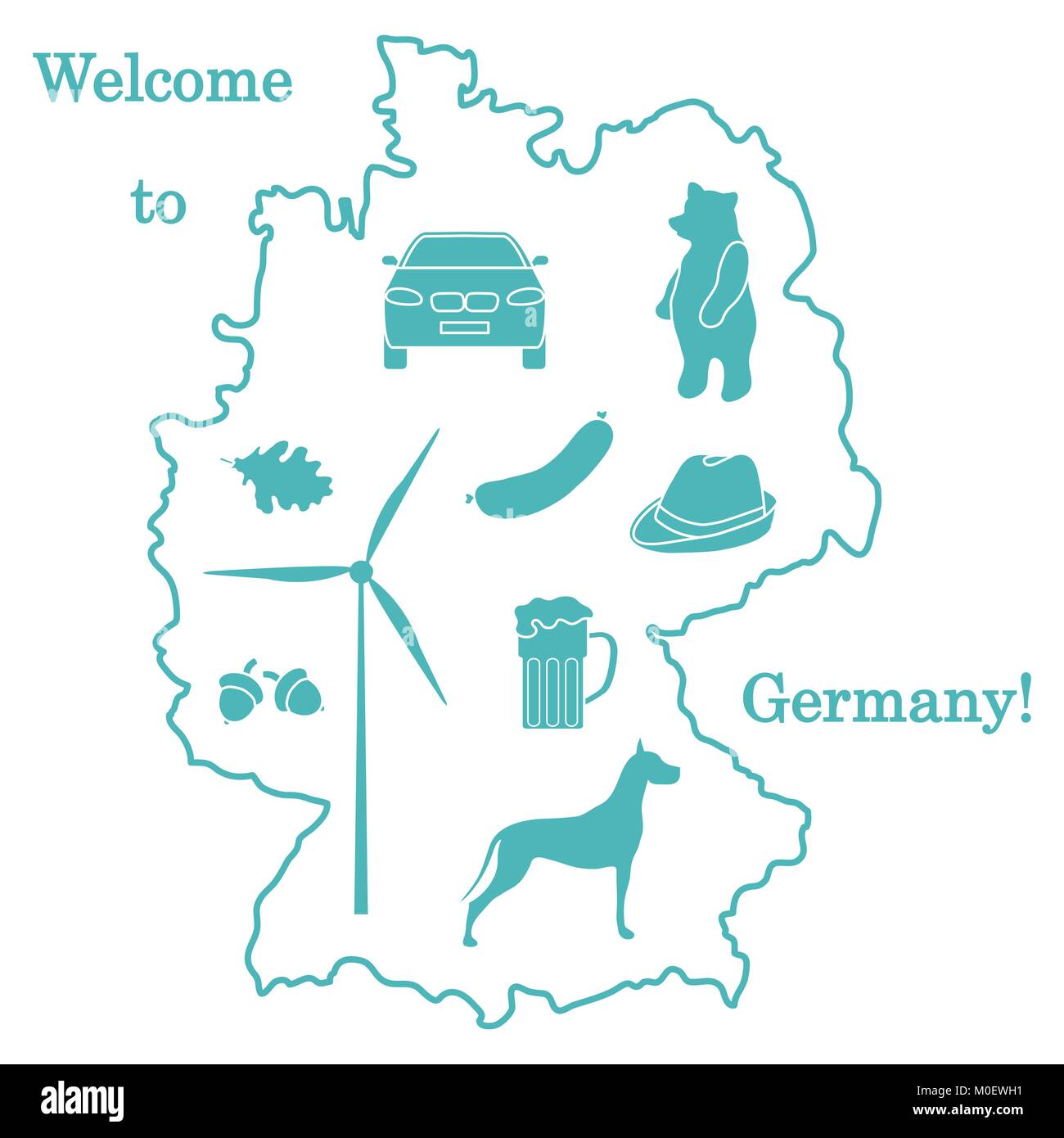Vector Illustration mit verschiedenen Symbolen in Deutschland. Reisen und Freizeit. Design für Banner, Poster oder Drucken. Stock Vektor