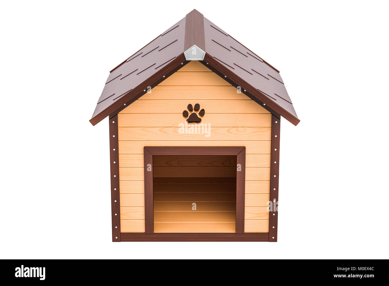 Holz- doghouse Vorderansicht, 3D-Rendering auf weißem Hintergrund Stockfoto