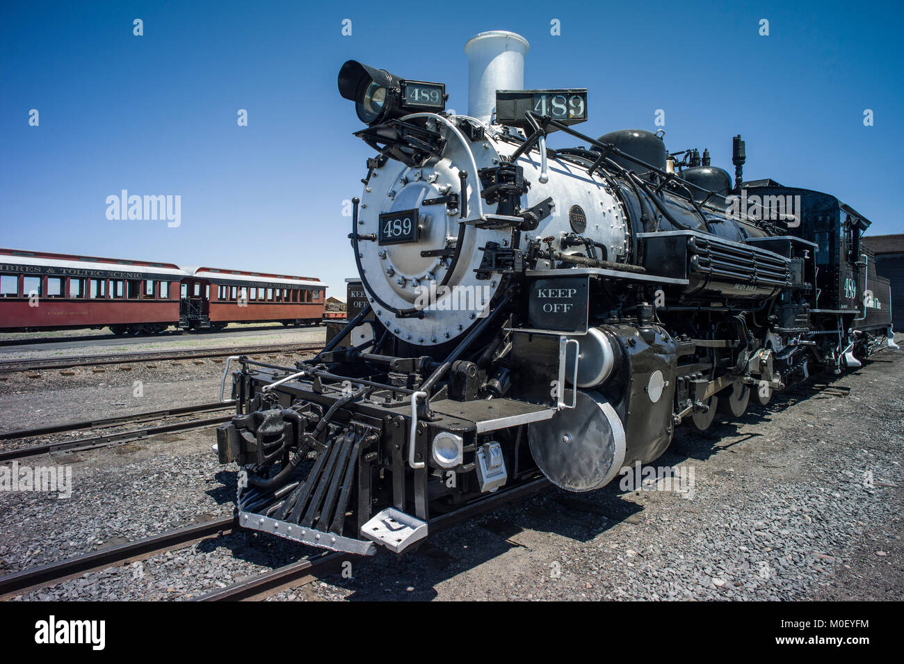 Dampfmaschine der Cumbres & Toltec Scenic Railraod, Antonito, Colorado, USA Stockfoto