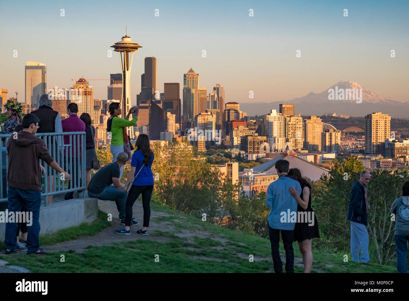 Usa, Washington, Seattle, Ansicht von Kerry Park, Space Needle. Stockfoto