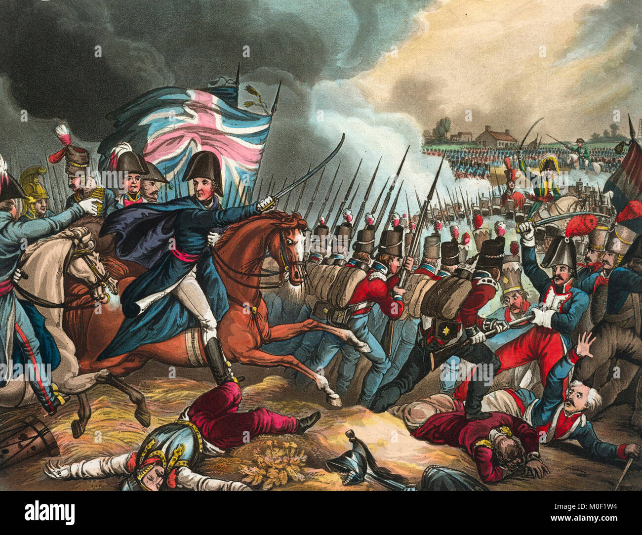 Die Schlacht von Waterloo, 18. Juni 1815 von Arthur Wellesley, der Herzog von Wellington. Die Niederlage der französischen Truppen von Napoleon Bonaparte. Die letzte große Schlacht der napoleonischen Kriege. Stockfoto