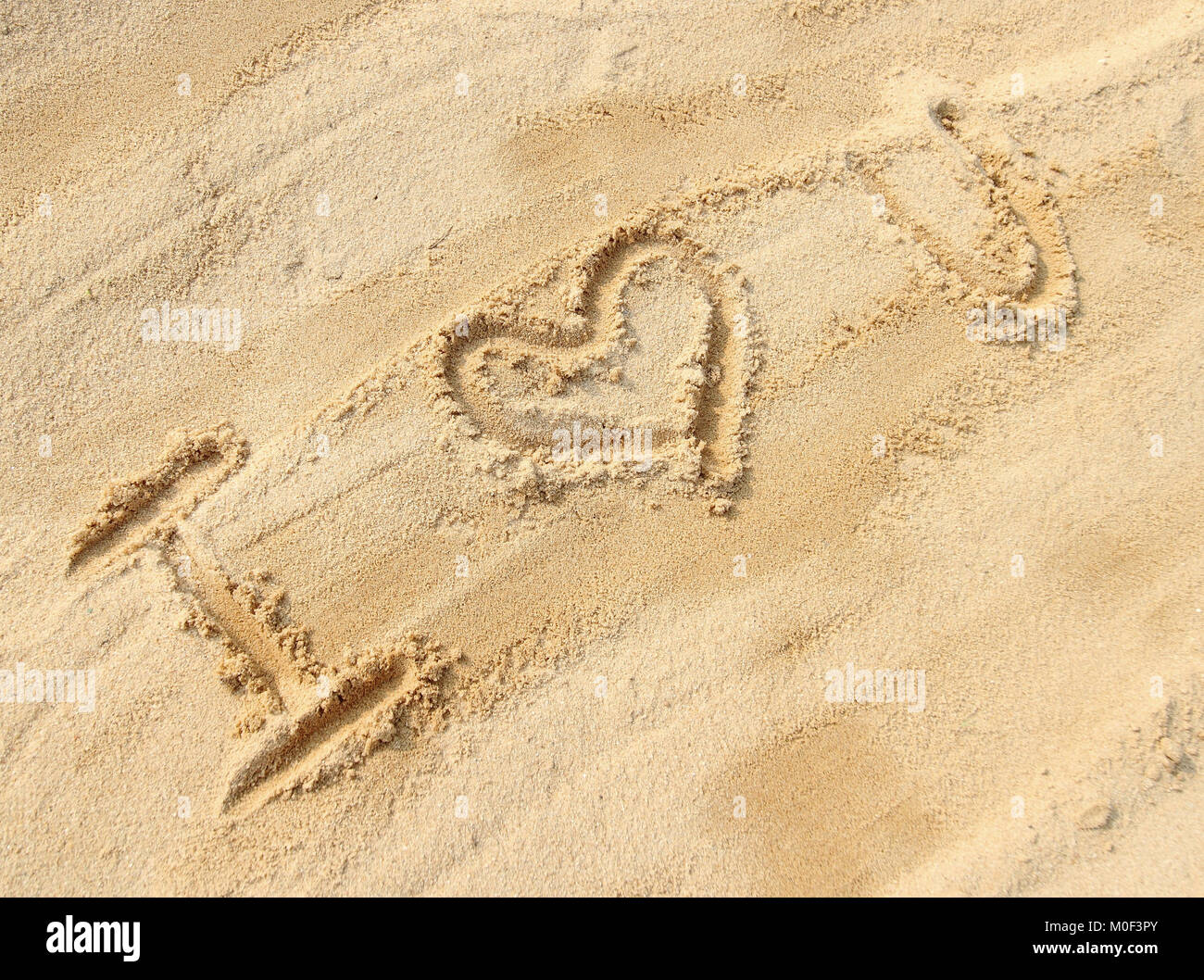 Ich liebe Dich - Sand auf den Strand Stockfoto