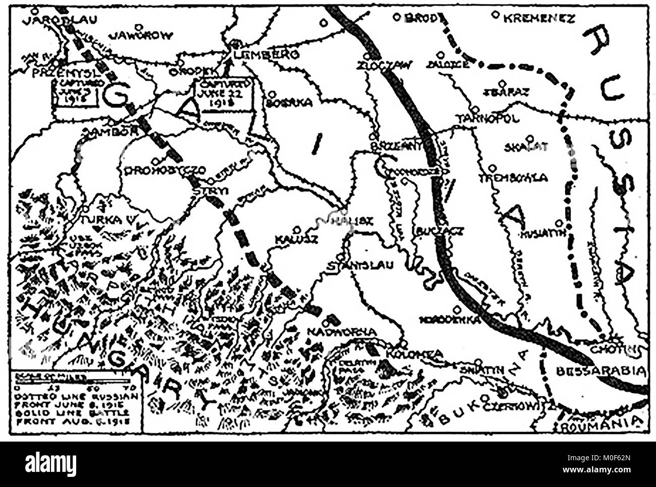 WWI-A 1917 Karte mit militärischen Aktivitäten in der 1914-1918 Erster Weltkrieg - gallician Kampagne und der Großen Russischen Rückzug. Stockfoto