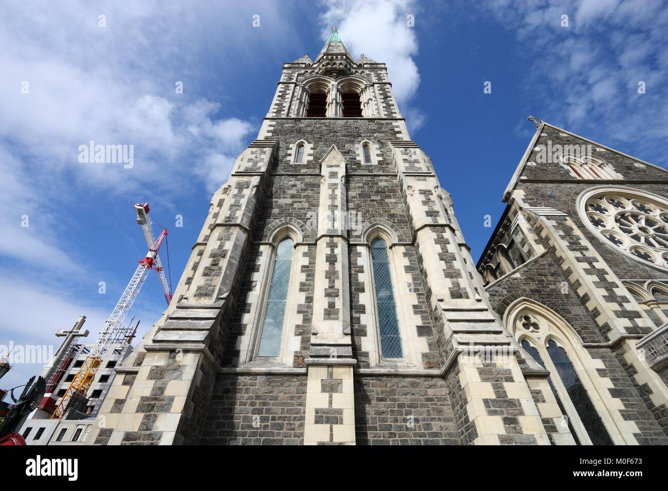 Anglikanische Kathedrale ChristChurch in Christchurch, Canterbury, Neuseeland. Teil der Kathedrale stürzte im Erdbeben von 2011. Stockfoto