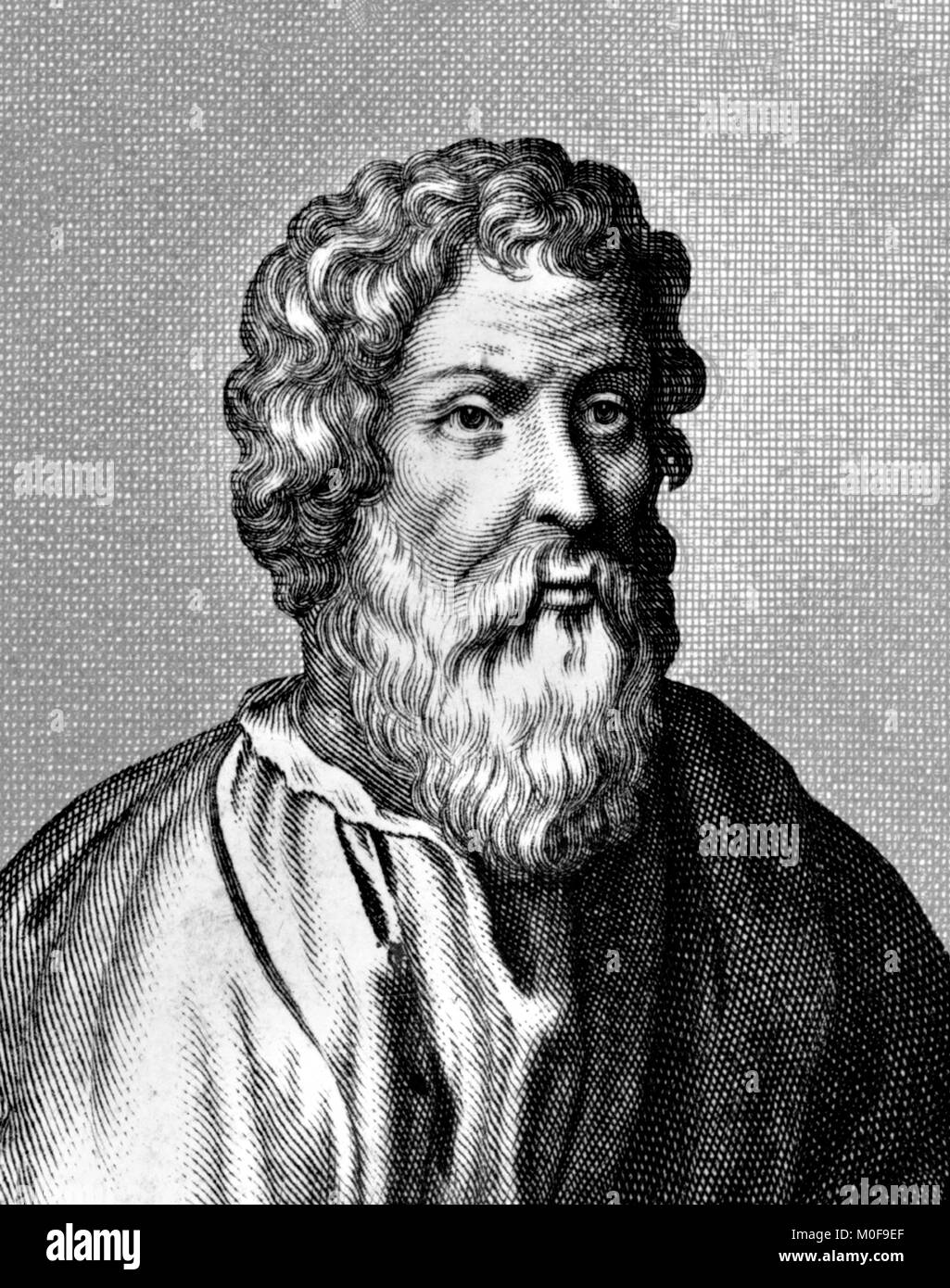 Hippokrates (460-370 v. Chr.). Ende des 17. oder Anfang des 18. Jahrhunderts, Kupferstich von Michael van der Gucht. Stockfoto
