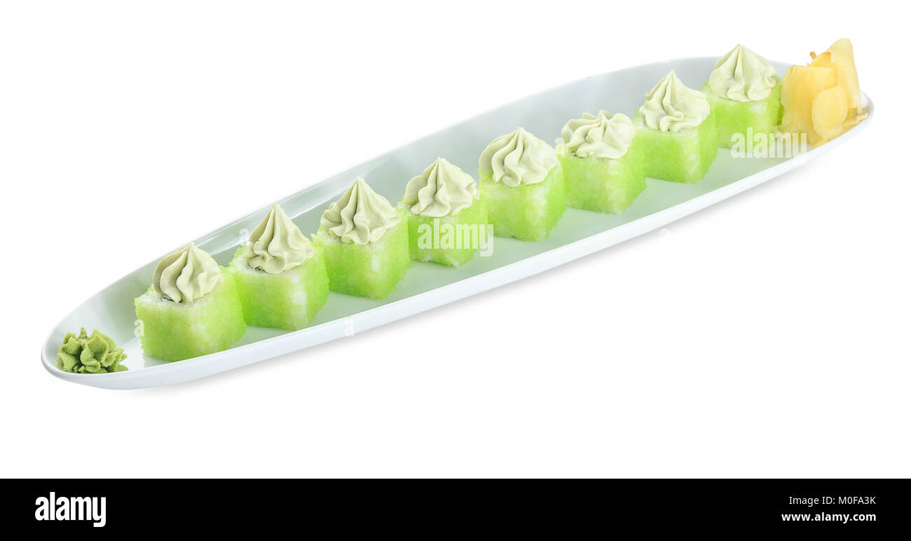 Sushi Platte. auf weißem Hintergrund. Sudio Schuß Stockfoto