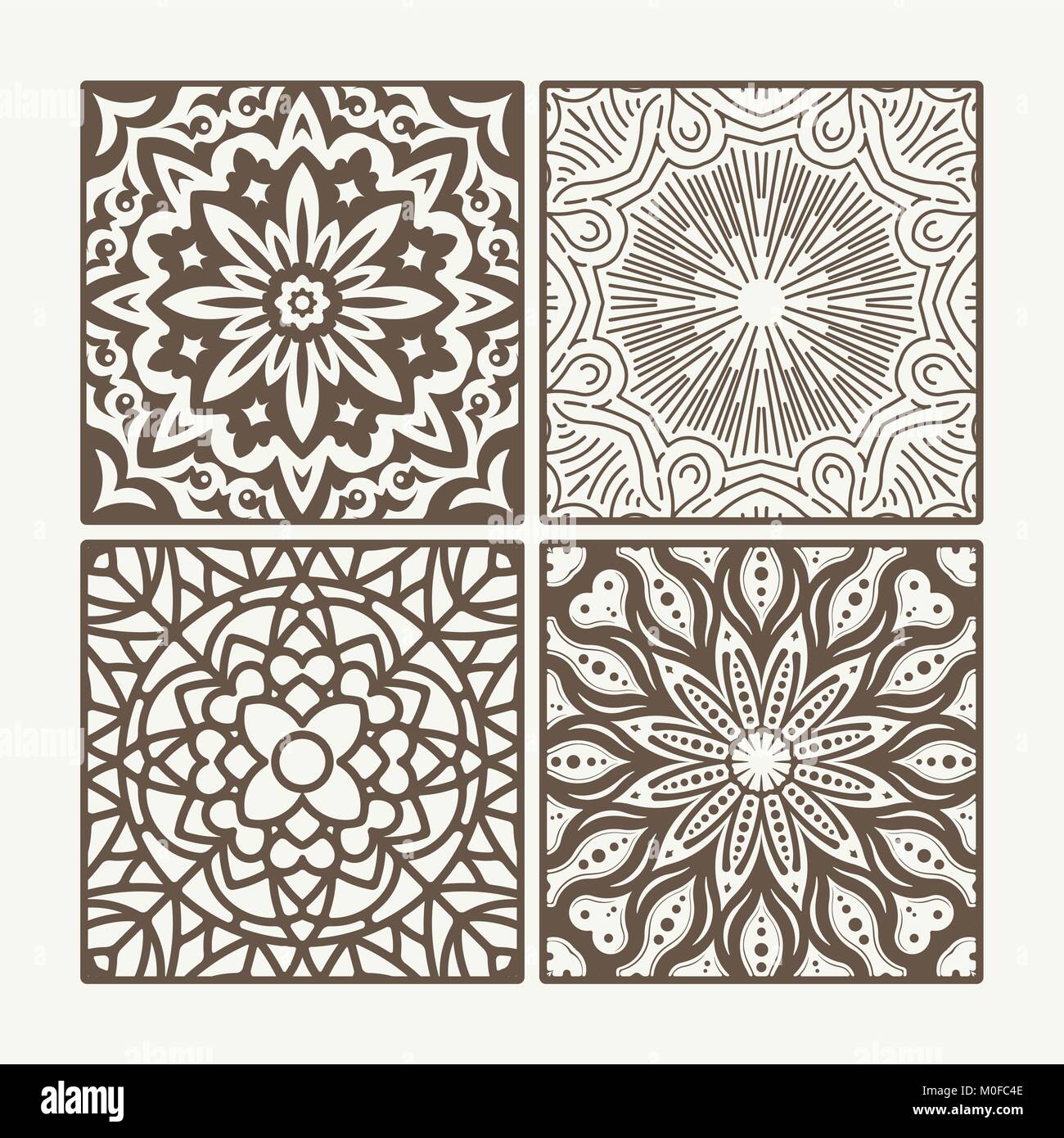 Satz von 4 quadratische Spitze Blumen vintage Designs. Vector Illustration. Stock Vektor