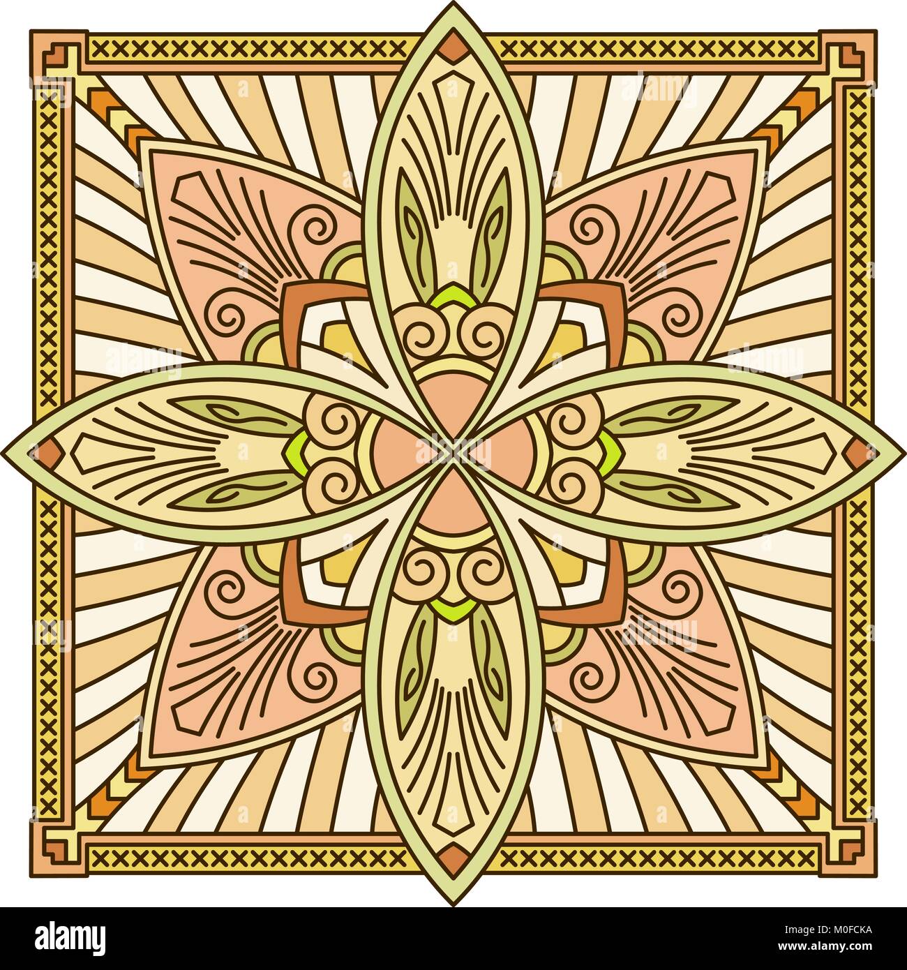 Abstract vector farbige Quadrat spitze Design in Mono line style - Mandala, ethnischen dekoratives Element. Kann als Anti stress Therapie verwendet werden. Stock Vektor