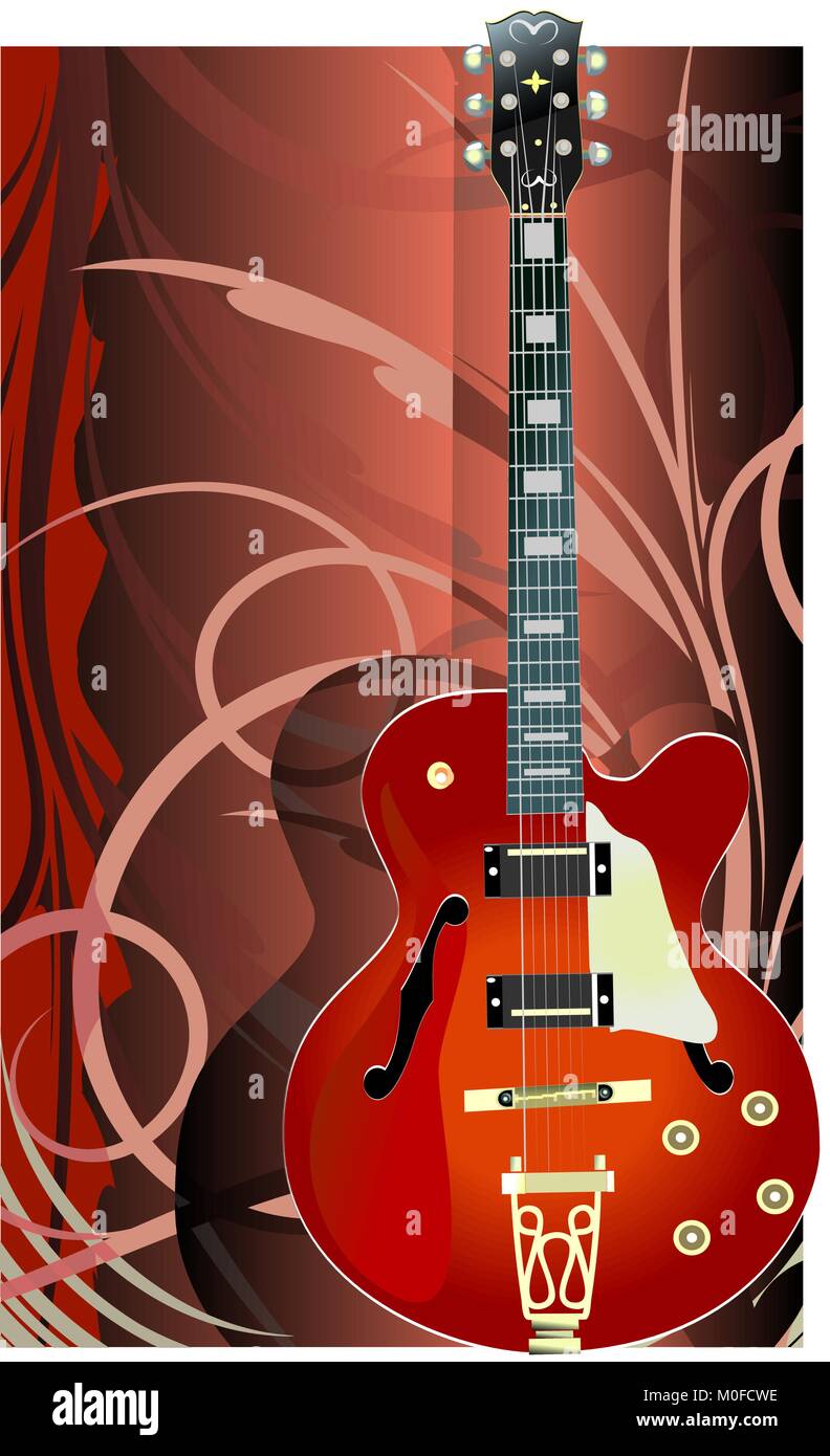 E-Gitarre auf floral background Stock Vektor