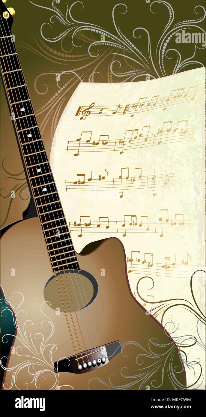 Abstrakten musikalischen Hintergrund mit Gitarre und Briefpapier Stock Vektor