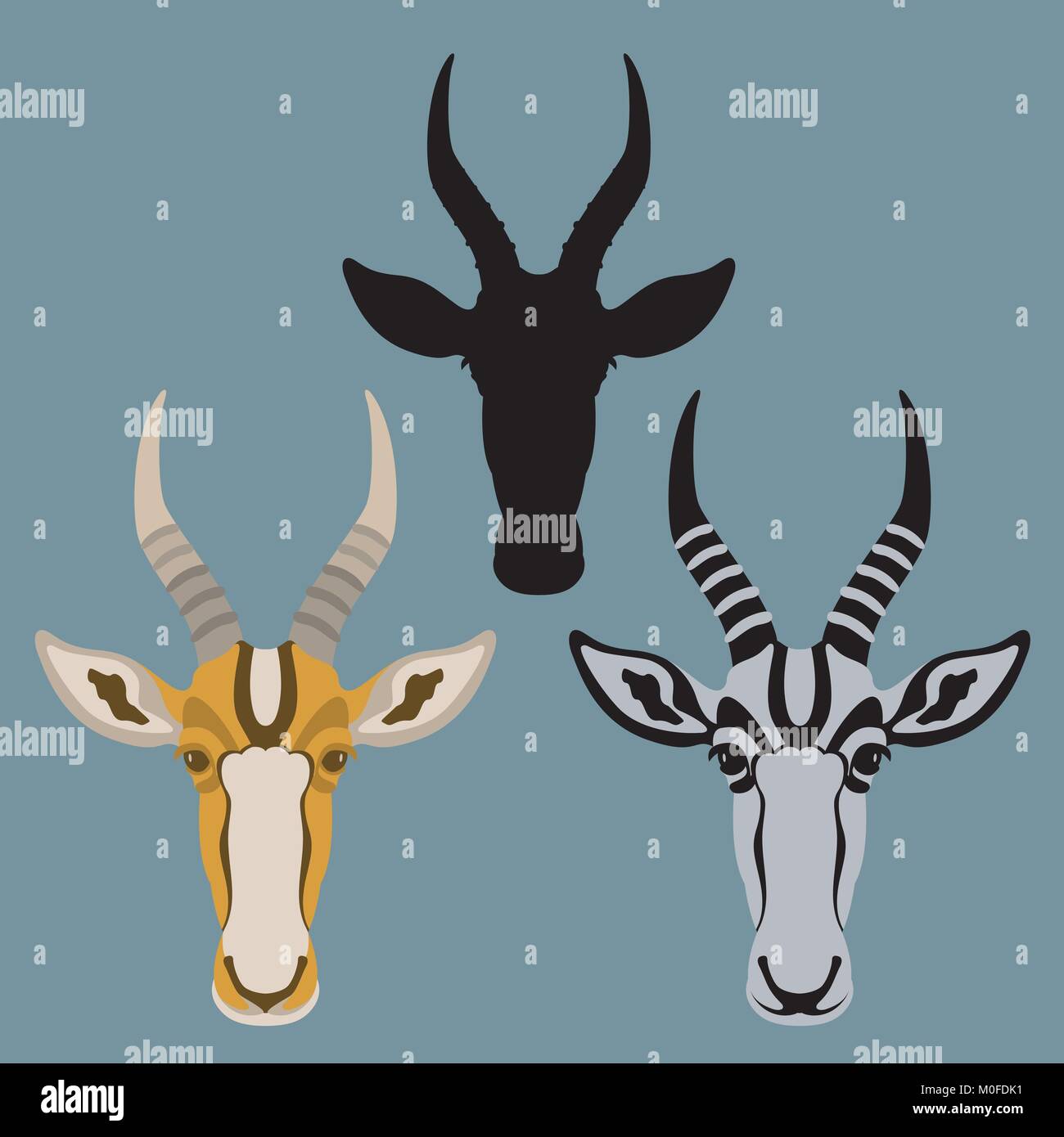 Antilope Kopf Vector Illustration style flache schwarze Silhouette Stock Vektor