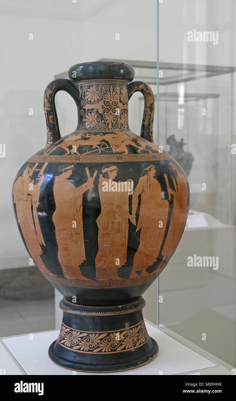 Terrakotta wies Hals Amphora mit Ständer Griechische 470 v. Chr., das Metropolitan Museum der Kunst (Met), Upper Manhattan, New York City, New York State, USA Stockfoto