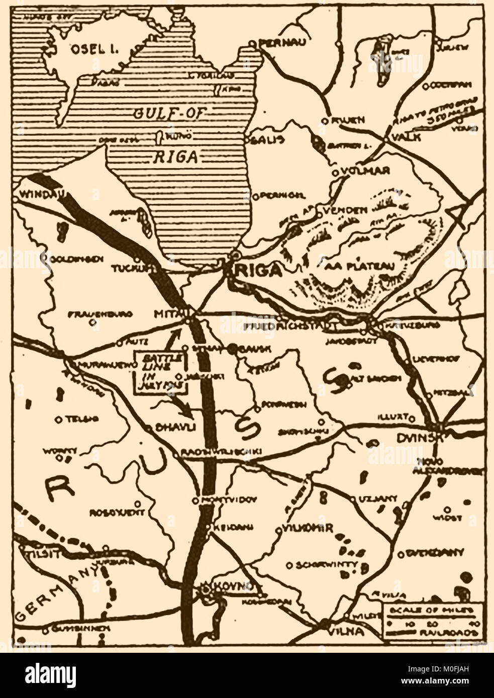 WWI-A 1917 Karte mit militärischen Aktivitäten in der 1914-1918 Erster Weltkrieg - die Deutsche voraus in Riga Stockfoto
