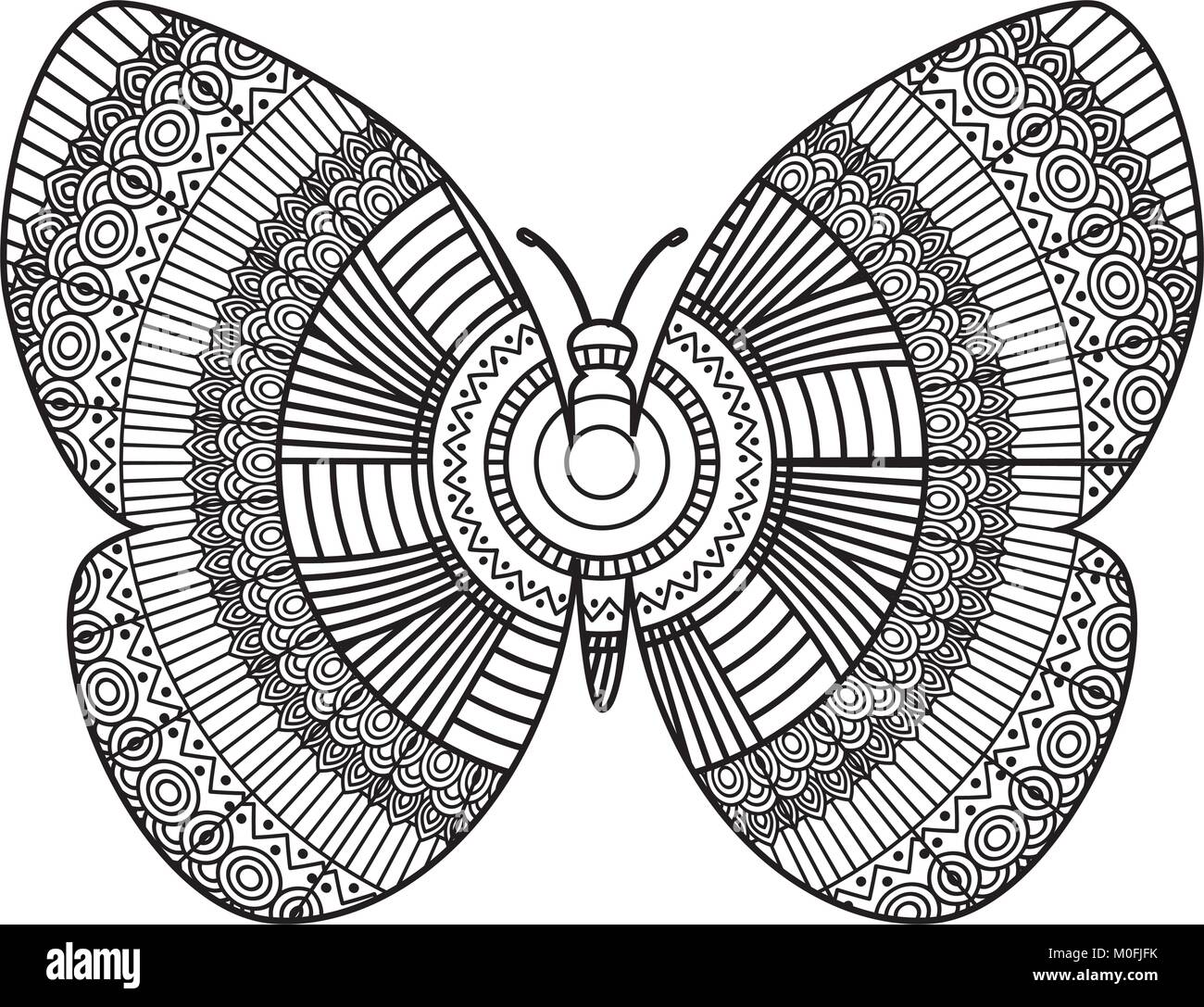 Hand für Erwachsene Malvorlagen mit Schmetterling zentangle monochrom Skizze gezeichnet Stock Vektor